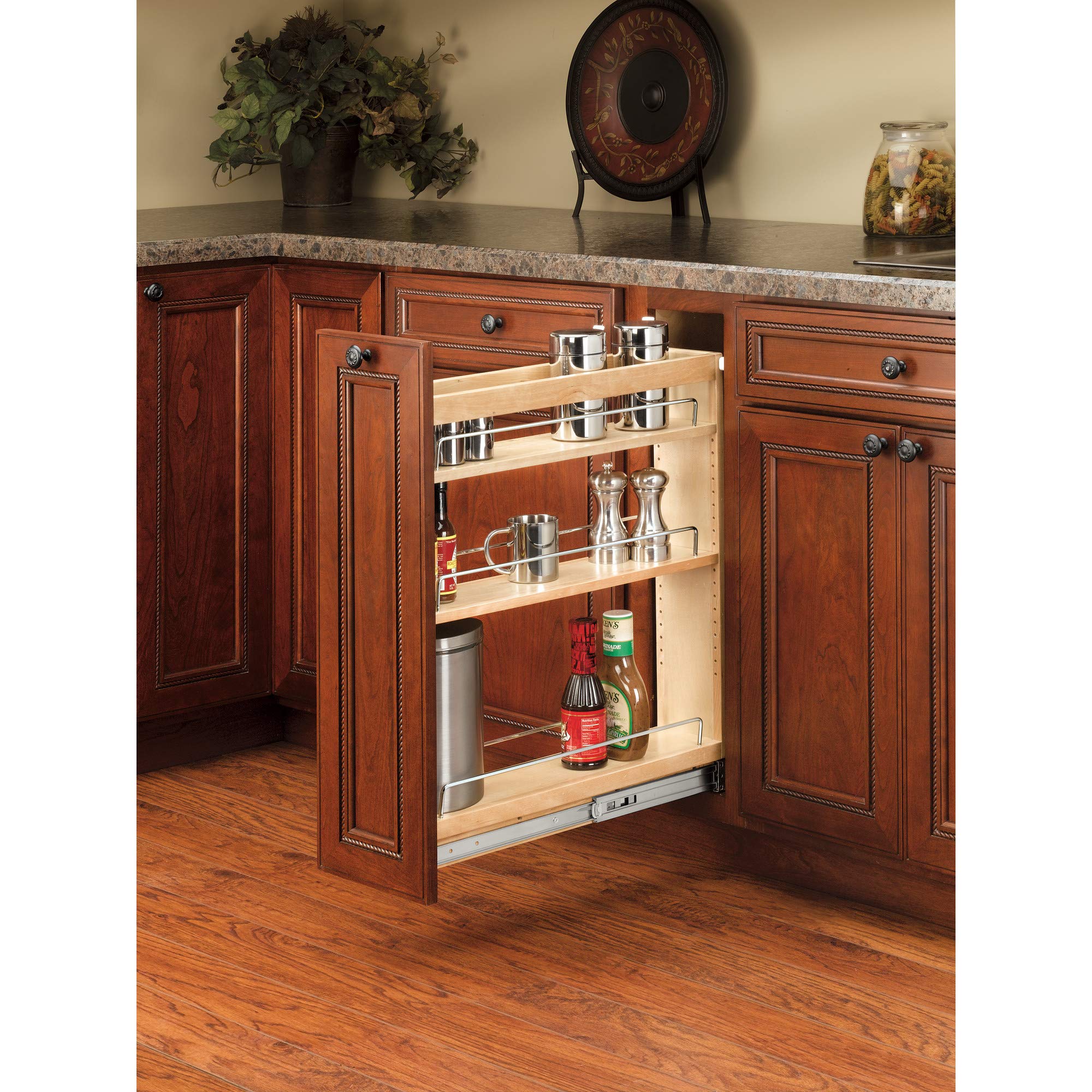 Rev-A-Shelf Pull Out Base Cabinet Organizer - Adjustable Shelves for Kitchen & Bathroom Storage - Solid Maple Wood Drawer Organizer (Model 448-BC19-5C) - Perfect for Pots, Pans & Toiletries Organization