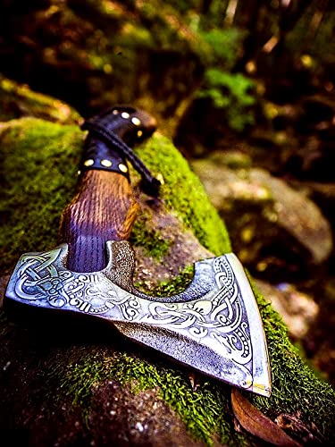 Handcrafted Viking Bearded Axe - Forged Camping Tomahawk with Rosewood Handle | Perfect Gift for Men (Birthday, Anniversary) | Outdoor Survival Tool & Medieval Decor