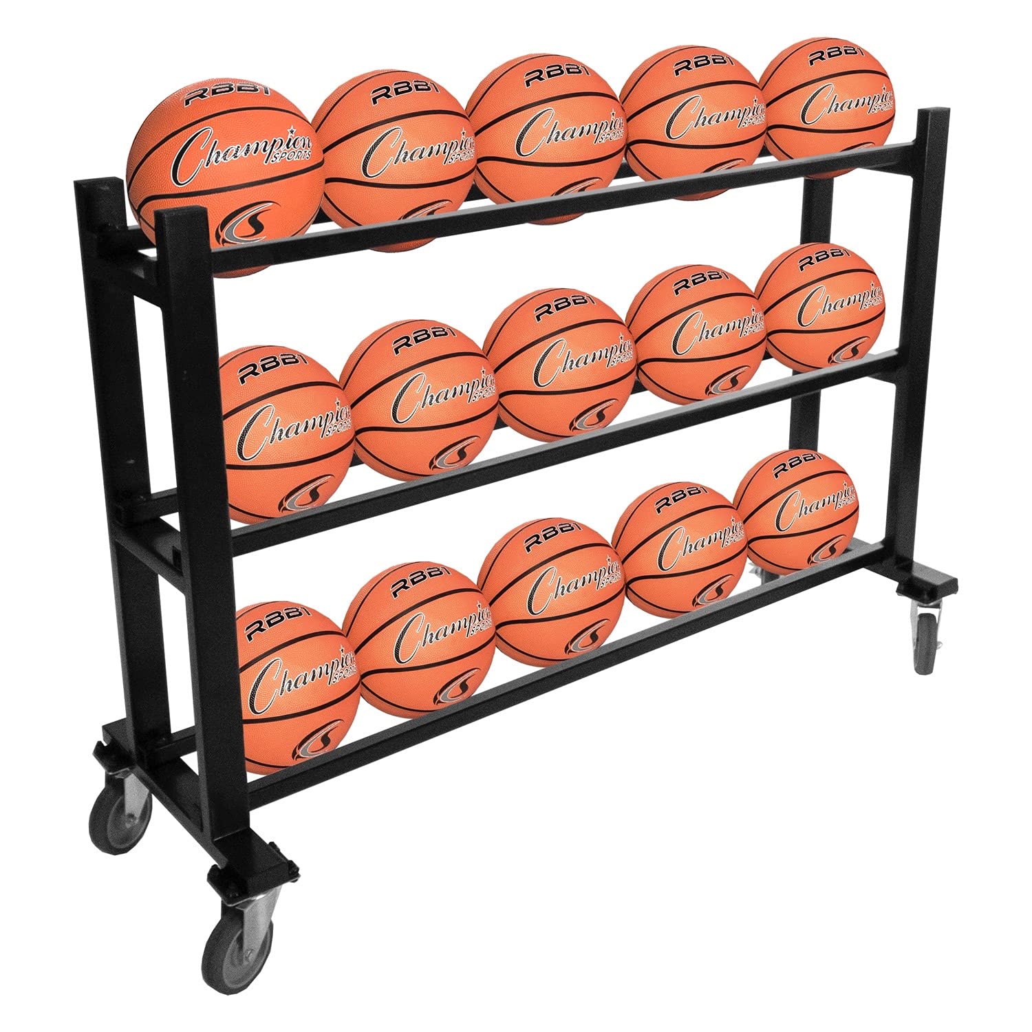 Champion Sports Chrome Frame Rolling Basketball Storage Cart - Durable & Portable Sports Equipment Organizer for Gym, Home, or School Use