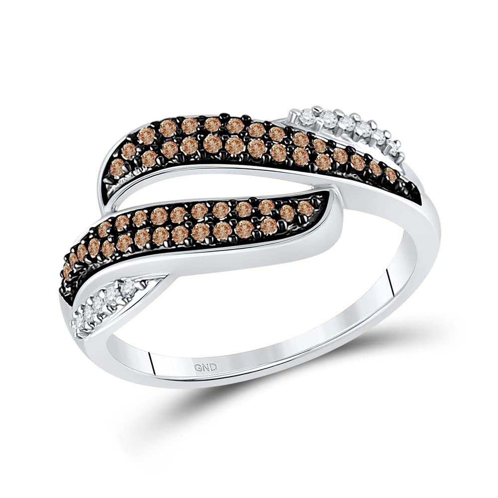 10K White Gold Women's Round Brown Diamond Band Ring - 1/3 CTTW, Elegant Stackable Wedding Ring for Anniversary, Engagement, or Everyday Wear