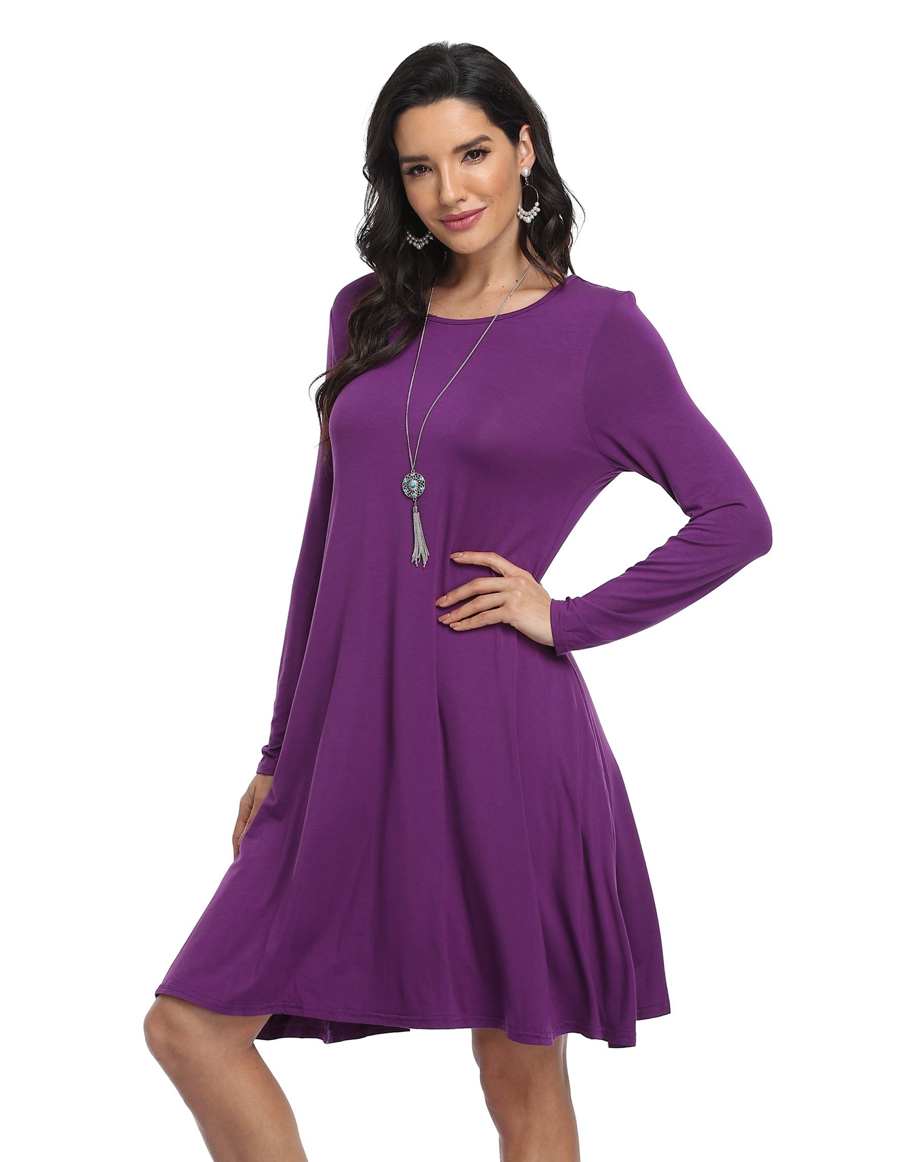 Vintage Women's Casual Long Sleeve T-Shirt Dress - Loose Swing Dress with Pockets | Comfortable & Stylish for Everyday Wear, Date Nights & Travel