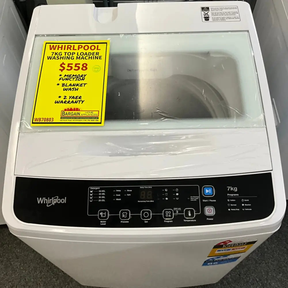 Whirlpool WB70803 7kg Top Load Washing Machine - Energy Efficient, Large Capacity Laundry Solution for Apartments & Small Homes