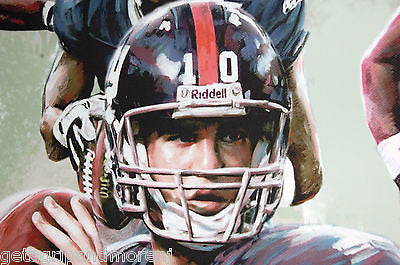 New York Giants Football Wall Art - Eli Manning 26x22 Inches Framed Painting - Perfect for Game Room, Man Cave & Sports Fan Gifts