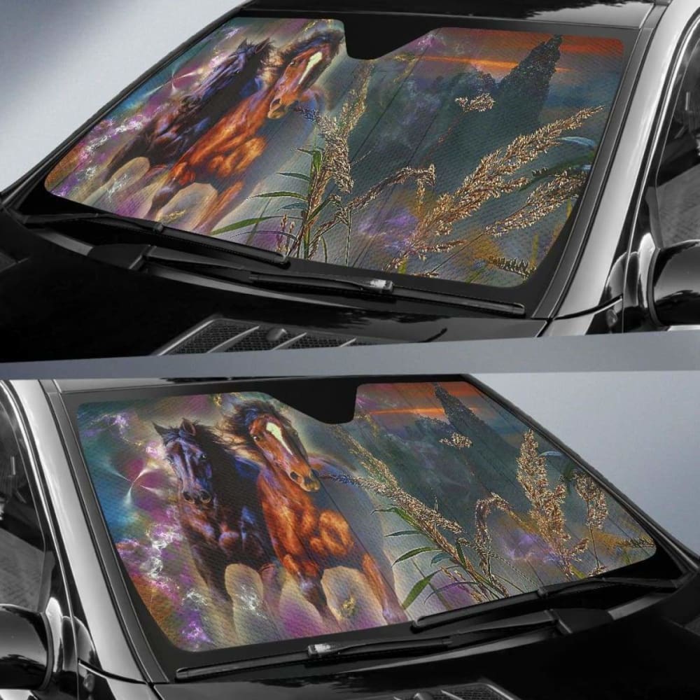Car Sun Shade for Windshield - Universal Fit Auto Sunshade for All Vehicles (Model: Horse 06 172609) | UV Protection & Heat Reduction for Parking, Driving, and Outdoor Use