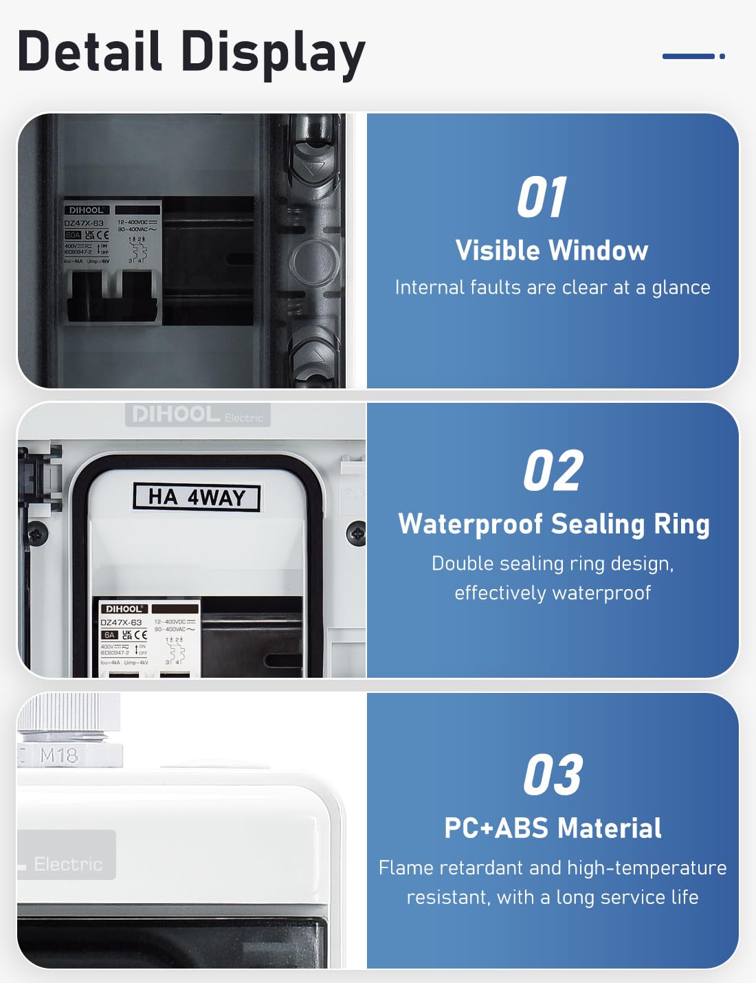 DIHOOL 60 Amp DC Circuit Breaker Box - Waterproof Solar Disconnect Switch with DIN Rail Mount for RV, Marine, Off-Grid Solar System & Home Power Distribution