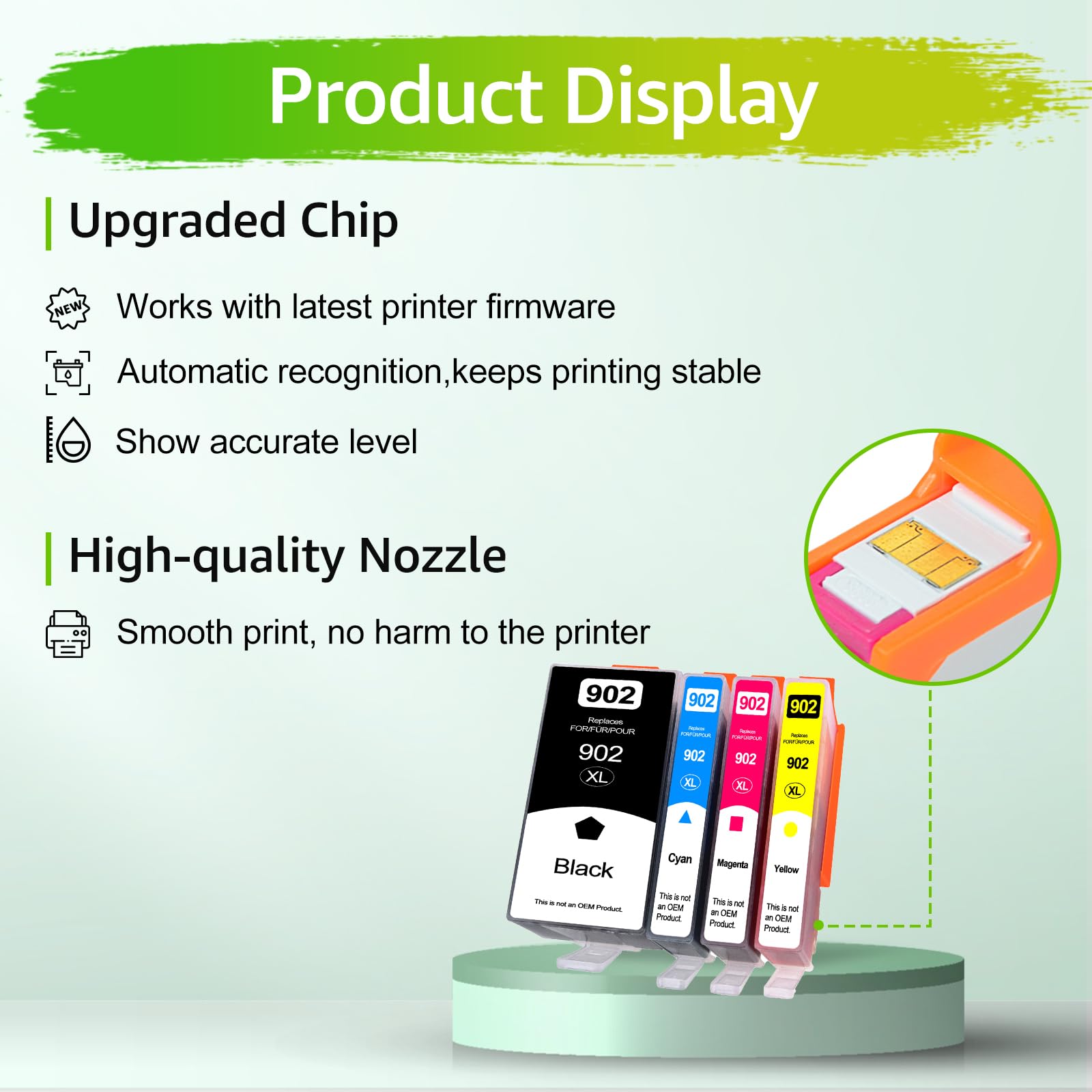 Greencycle 902XL Ink Cartridges Combo Pack - High Yield Replacement for HP 902/902XL - Compatible with HP Officejet Pro 6968/6978/6970 & Officejet 6950/6951/6962 Printers (Black, Cyan, Magenta, Yellow) - Perfect for Home Office Printing, School Projects & Small Business Documents