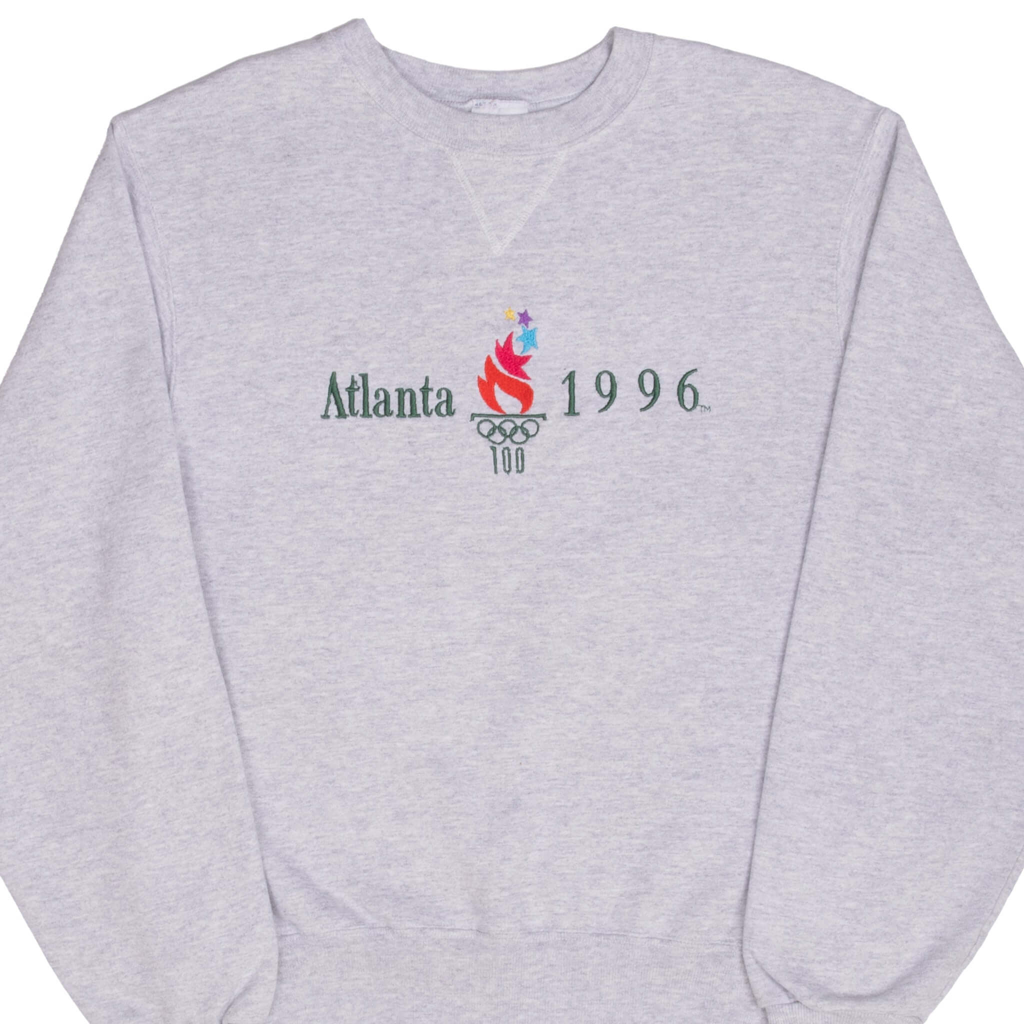 Vintage 1996 Atlanta Olympics Grey Champion Sweatshirt - Medium Size - Retro Sports Fan Gift & 90s Throwback Apparel for Men and Women