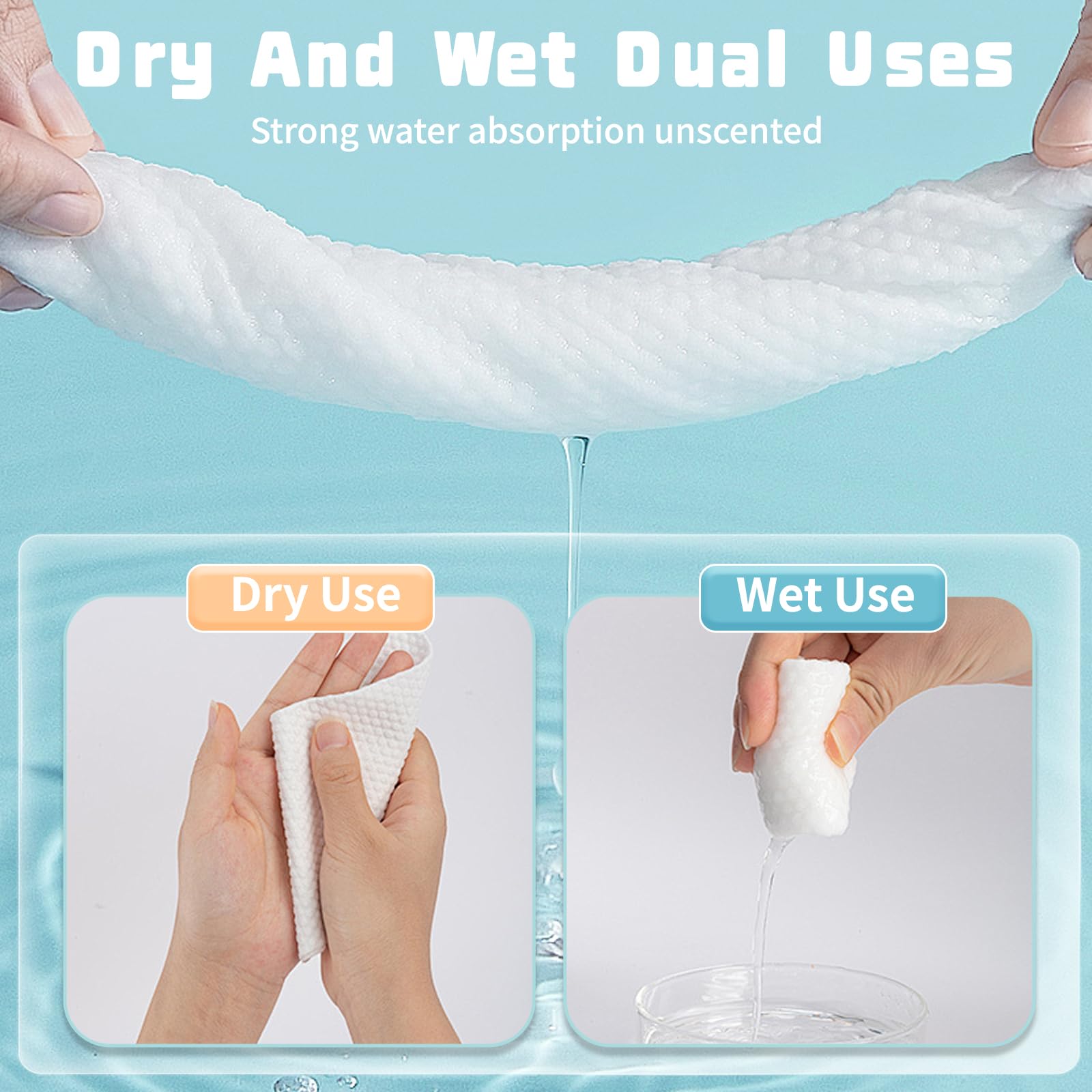 100-Pack Biodegradable Cotton Facial Towels | Ultra Soft & Thick Disposable Face Wipes for Sensitive Skin | Lint-Free Makeup Remover & Cleansing Cloths | Perfect for Travel, Gym & Daily Skincare Routine