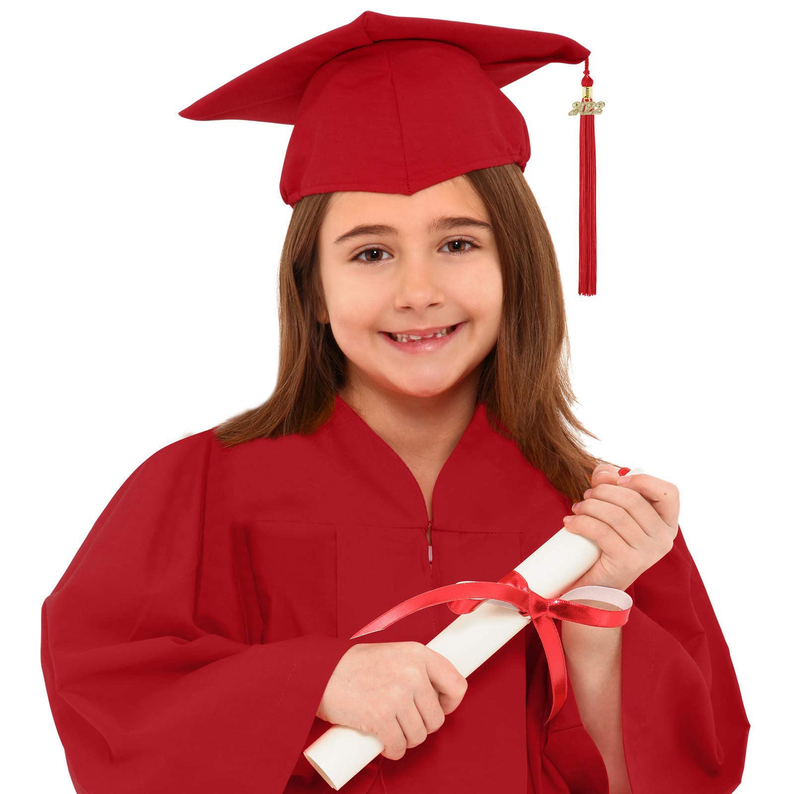 Preschool Graduation Gown Cap Set with 2022 Tassel & Sash for Boys Girls Ages 2-12 Years - Red (3-4 Years) - Perfect for Kindergarten Graduation Ceremony & Photo Shoot