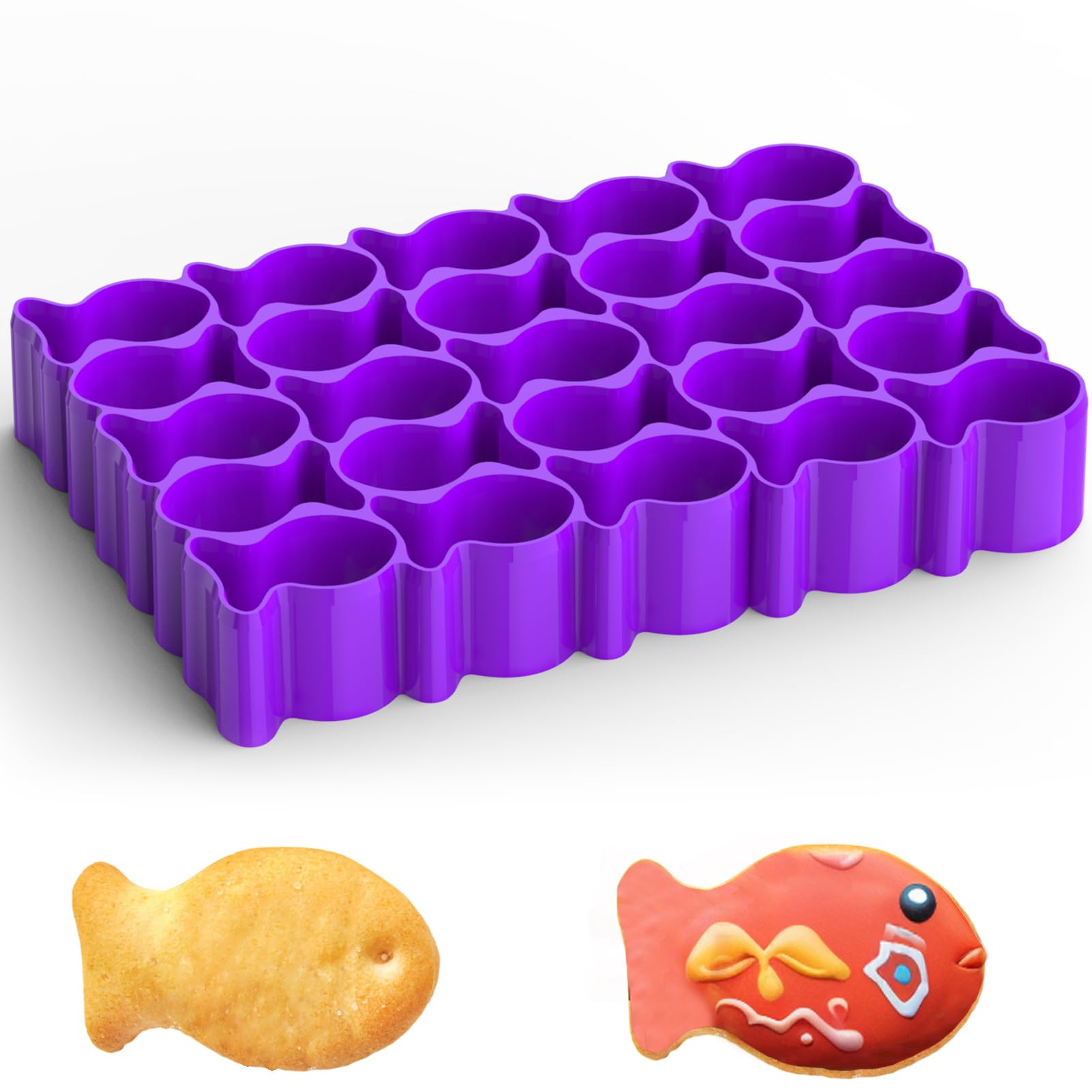 25 Cavity Gold Fish Cookie Cutter Set - Non-Stick Plastic Fish Shaped Dough Molds for Baking Cookies, Crackers & Pastries | Perfect for Kids' Snacks, Party Treats & Holiday Baking