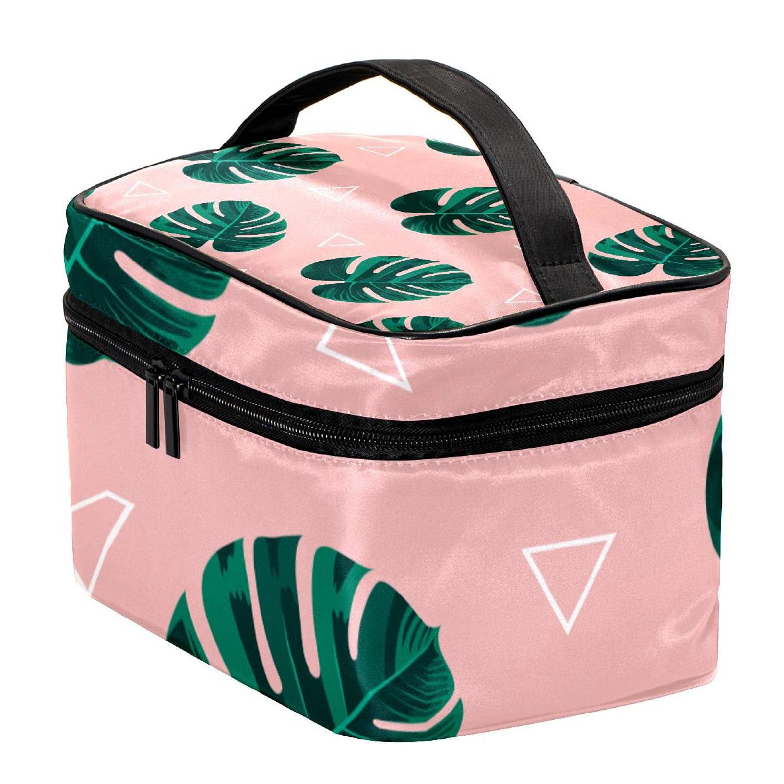 Stylish Pink Tropical Leaves Travel Makeup Bag - Large Cosmetic Organizer with Zipper for Women & Girls | Perfect for Vacations, Gym, and Daily Essentials Storage