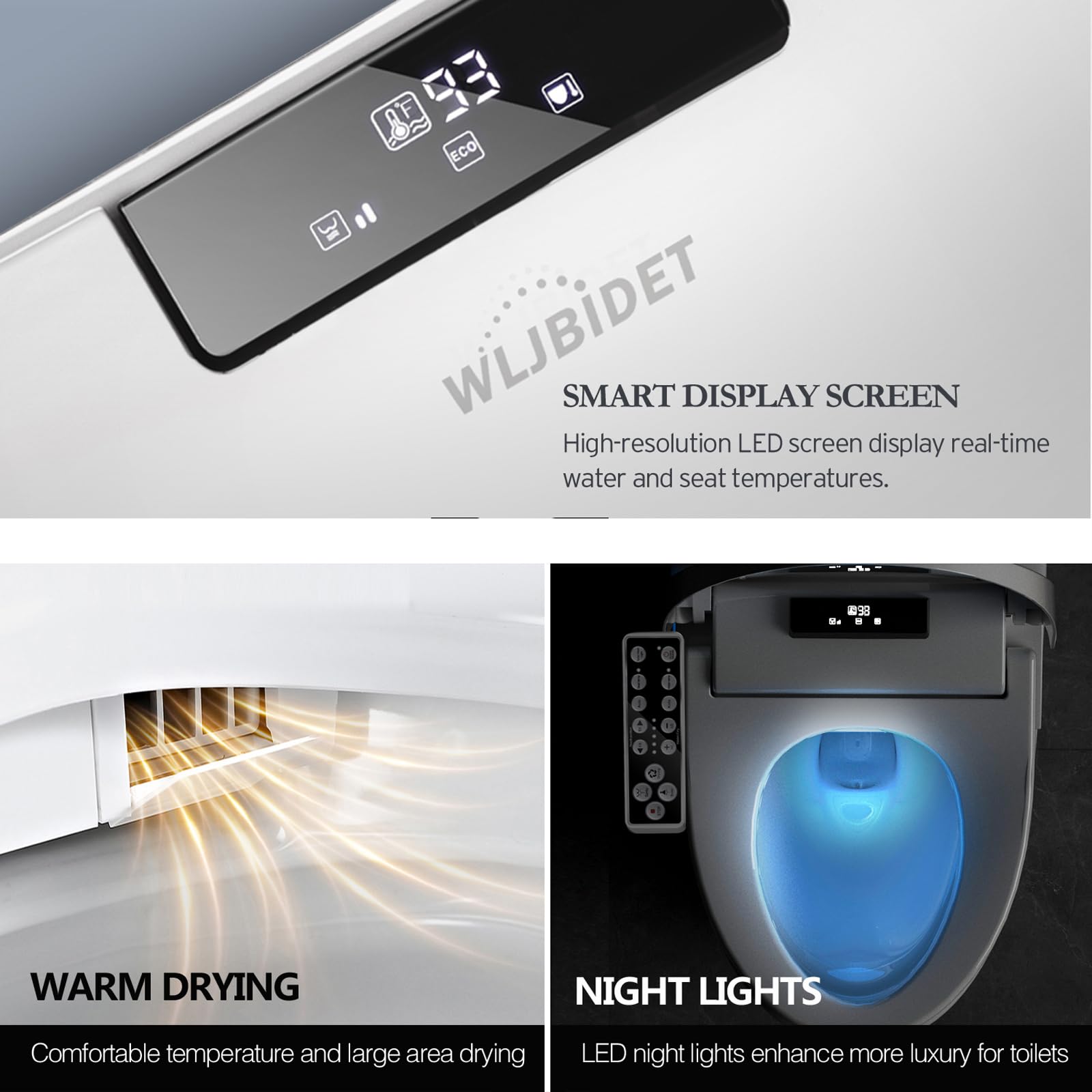 Premium Round Bidet Toilet Seat - Electronic Heated Smart Toilet Seat with Unlimited Warm Water & Air Dryer | Adjustable Temperature Control | Self-Cleaning Stainless Steel Nozzle | Side Panel Operation | Perfect for Modern Bathrooms & Elderly Comfort
