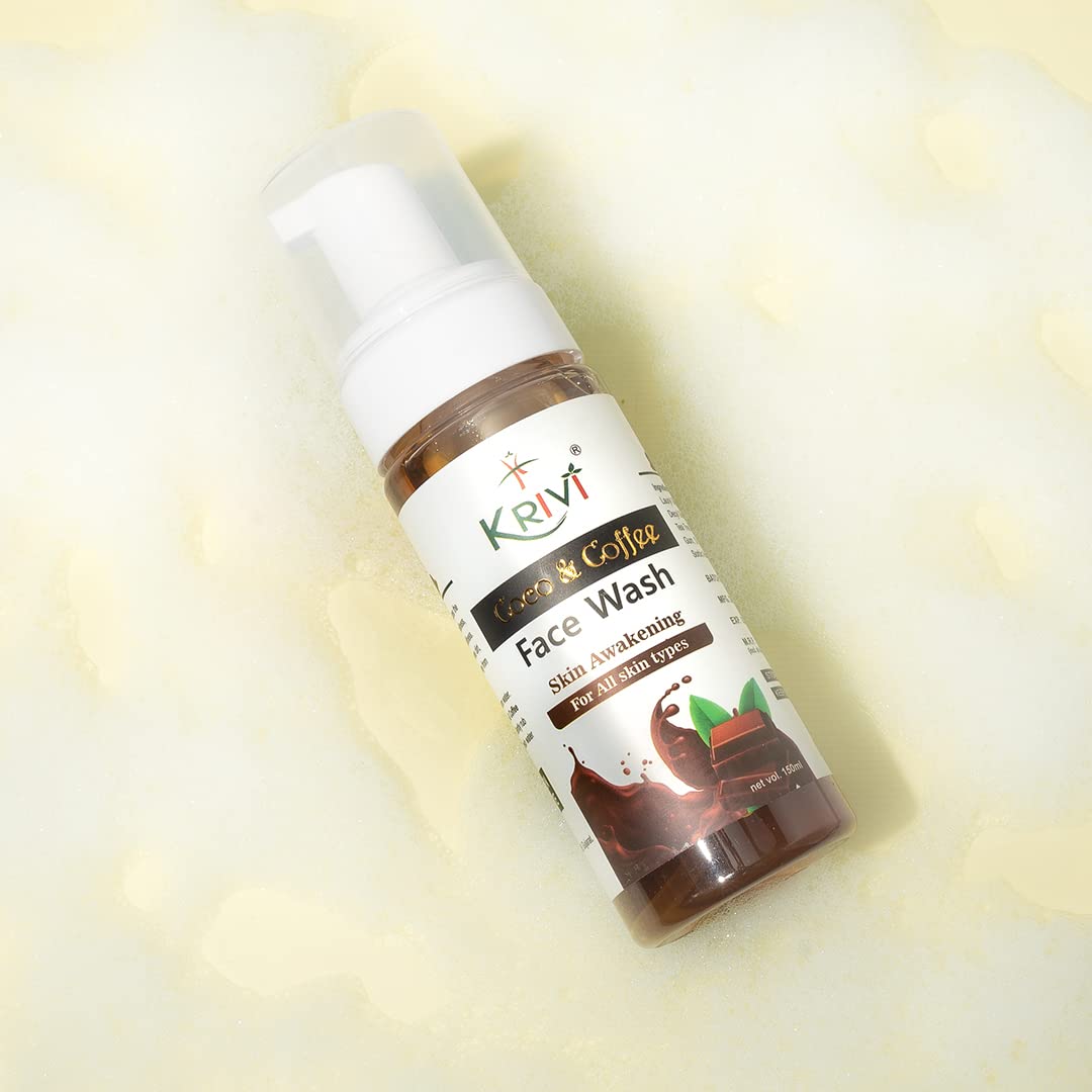 KRIVI Natural Brightening Face Wash with Coconut Extract, Coffee Extract, Vitamin E, Tea Tree Oil & Vitamin B5 - Paraben-Free 150ml for Glowing Skin | Daily Cleansing & Hydration for All Skin Types