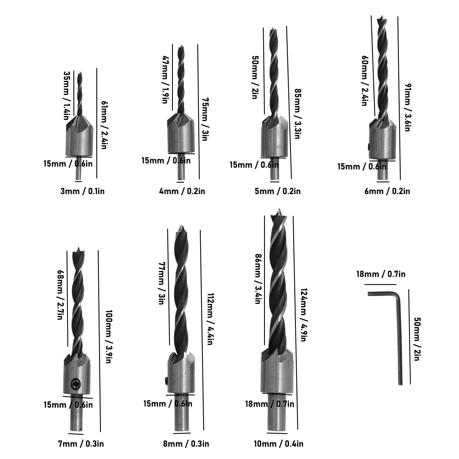 High-Speed Steel Countersunk Drill Bit Set - Wear-Resistant 3-Point Wood Drill Bits for Hand Drills | Perfect for Woodworking, Cabinetry & DIY Projects
