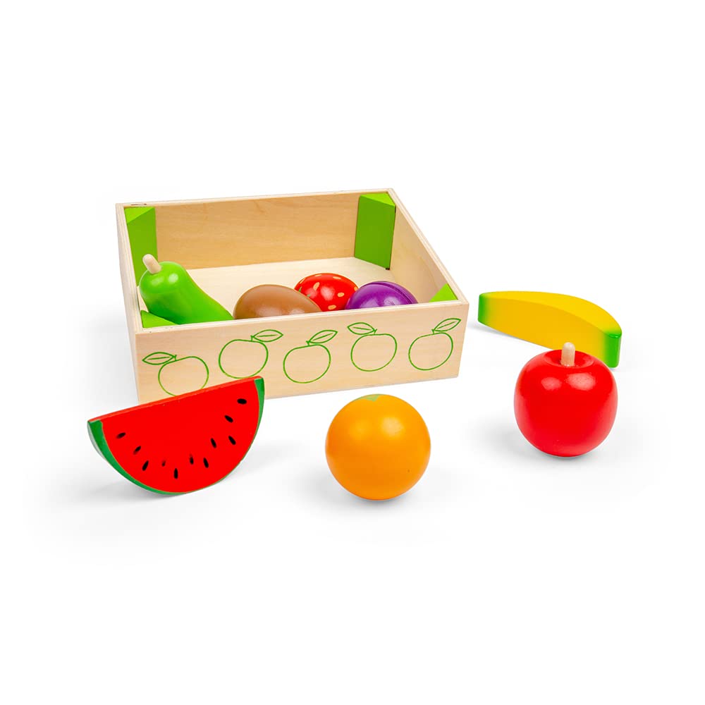 Bigjigs Toys Wooden Fruit Crate - Pretend Play Food Set for Kids - Perfect for Grocery Store Role Play, Montessori Learning & Toddler Educational Toys