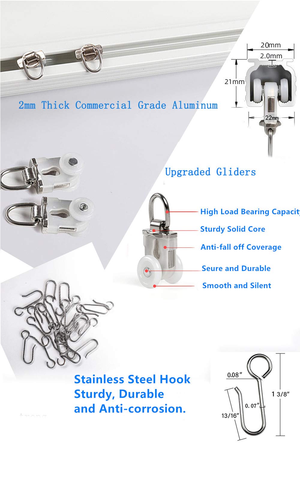 Ceiling Mount Curtain Track System - 12ft (2 x 6ft) White Room Divider Rail with Hooks & Accessories for Living Room, Bedroom, Shower & Closet | Easy Installation for Home Partition & Window Dressing