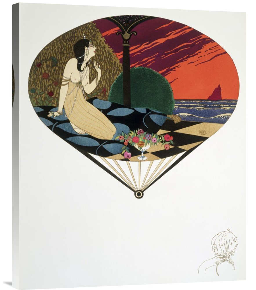 Paul Iribe Woman Seated on Pillow Looking at Sea - Gallery Wrapped Canvas Art Print | Coastal Home Decor | Perfect for Living Room, Bedroom & Beach House Wall Decor