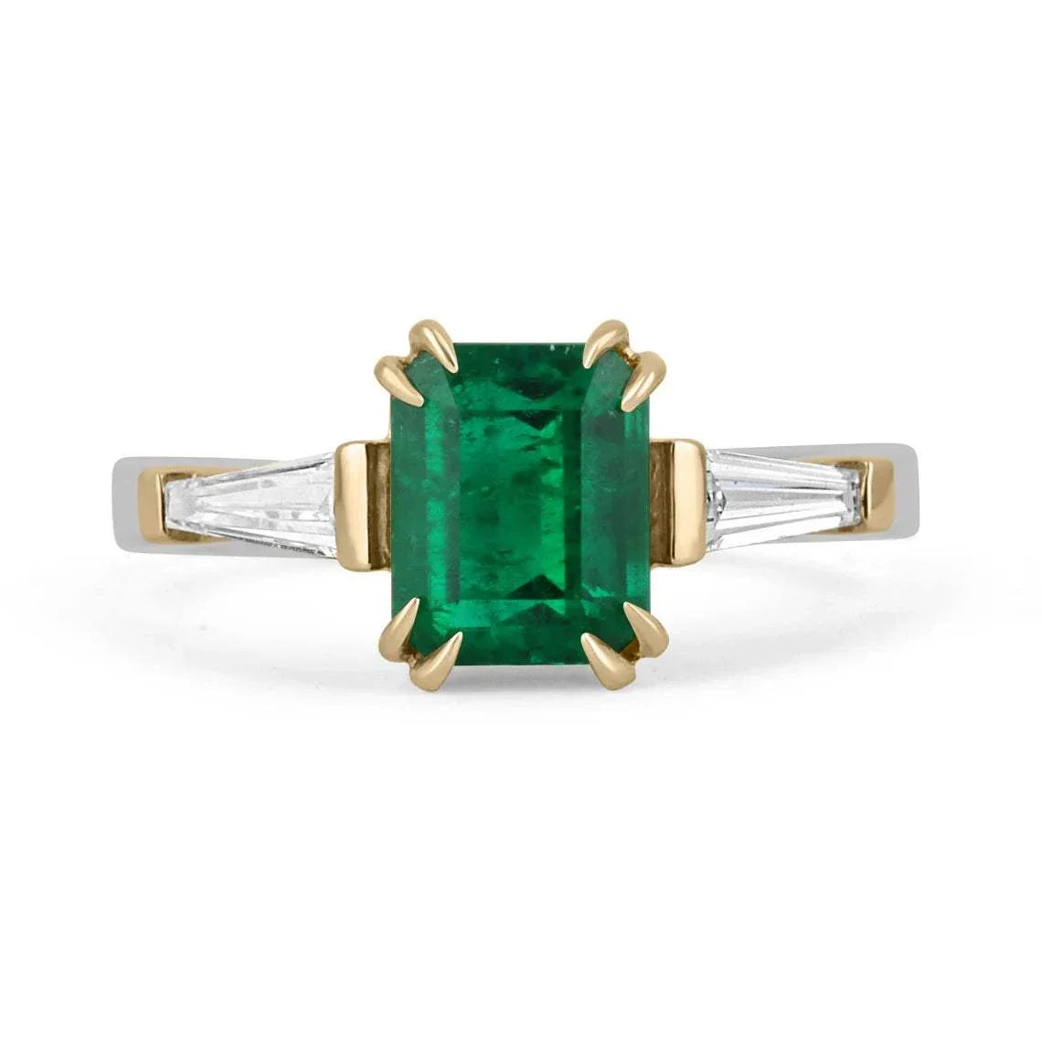 2.17tcw AAA+ AGL Certified Insignificant Oil 18K Gold Colombian Emerald Cut & Tapered Baguette Diamond Engagement Ring for Women - Perfect for Weddings, Anniversaries & Special Occasions