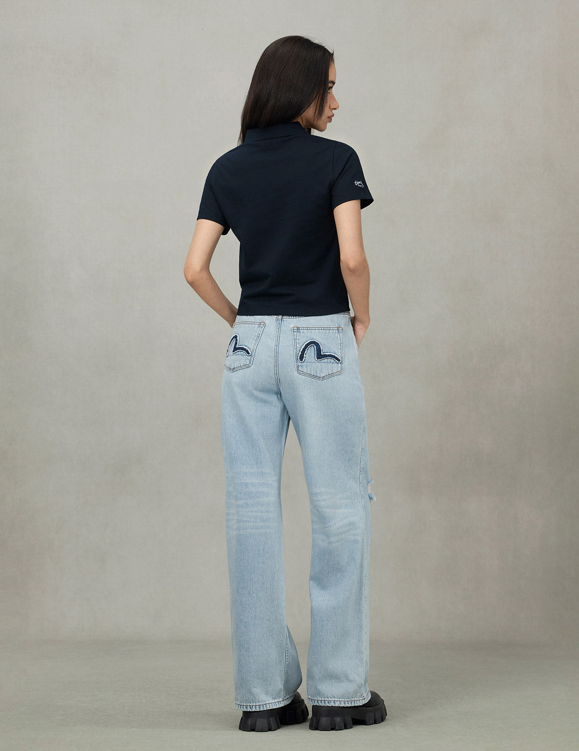 Distressed Seagull Embroidered High Waist Wide Leg Jeans for Women - Vintage Denim Pants with Unique Appliqué Design, Perfect for Casual Outings and Boho Style Fashion