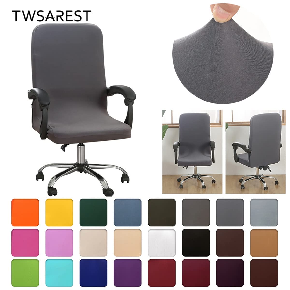 Stretchable Computer Desk Chair Cover - Home Office Chair Slipcover for Executive, Boss & Gaming Chairs - Wine Red Size M - Protects Armrest Chairs (Perfect for Home Office, Gaming Setup & Conference Rooms)