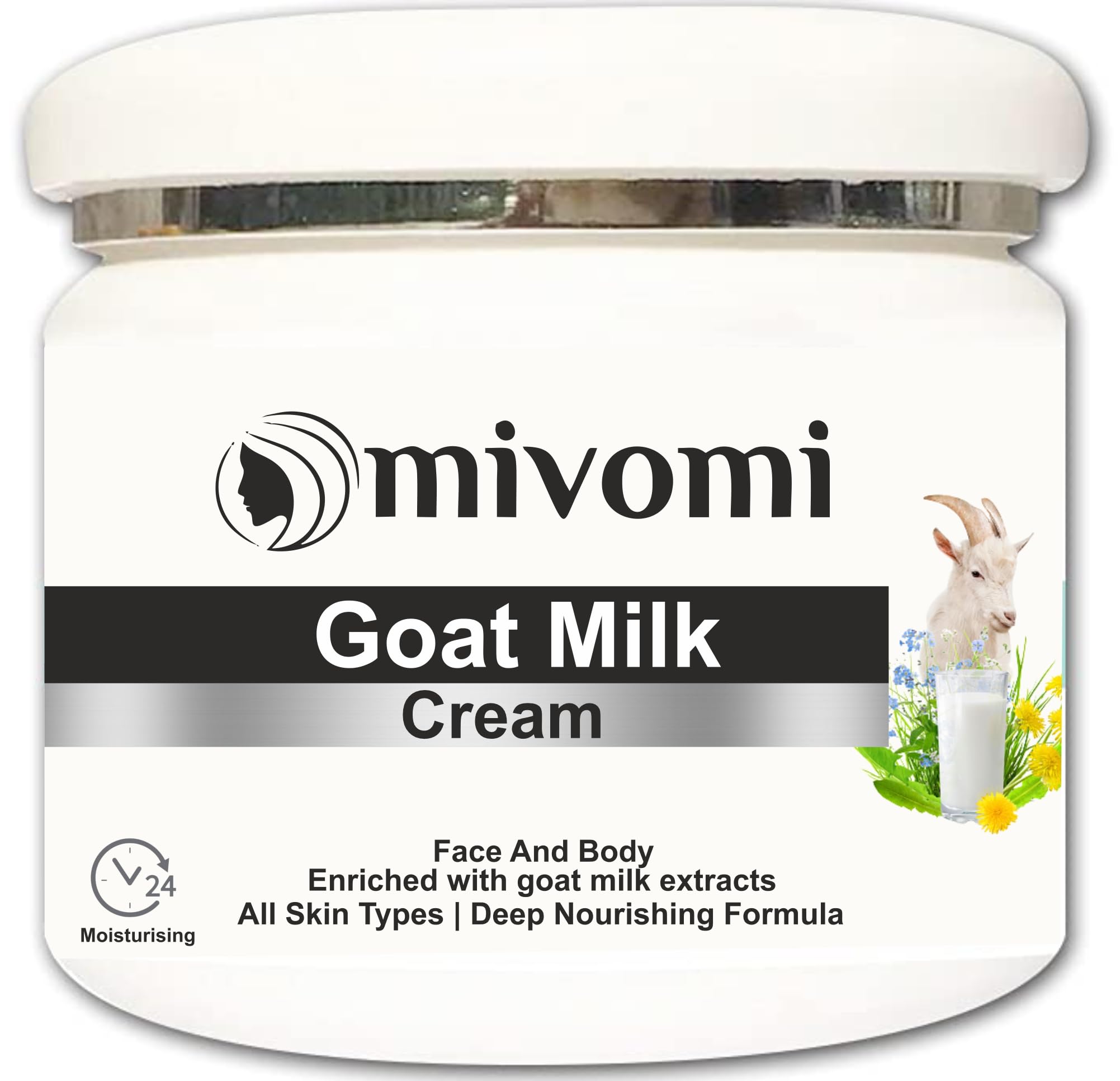 MIVOMI Goat Milk Cream 250ml - Natural Moisturizing Lotion for Dry & Sensitive Skin - Perfect for Daily Hydration & Night Care Routine