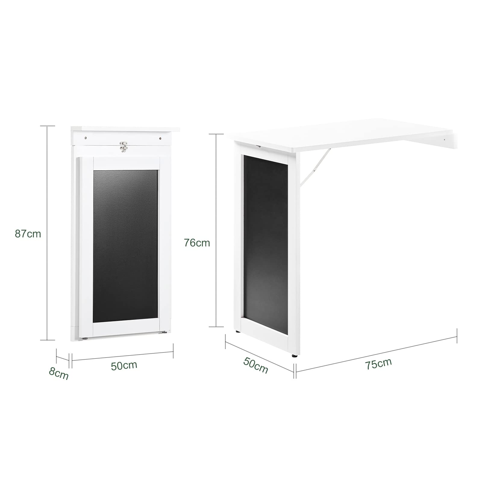 SoBuy Murphy Desk Wall-Mounted Folding Table - Space Saving Floating Desk with Chalkboard for Kitchen, Dining & Home Office - White FWT20-W - Perfect for Small Apartments & Compact Workspaces