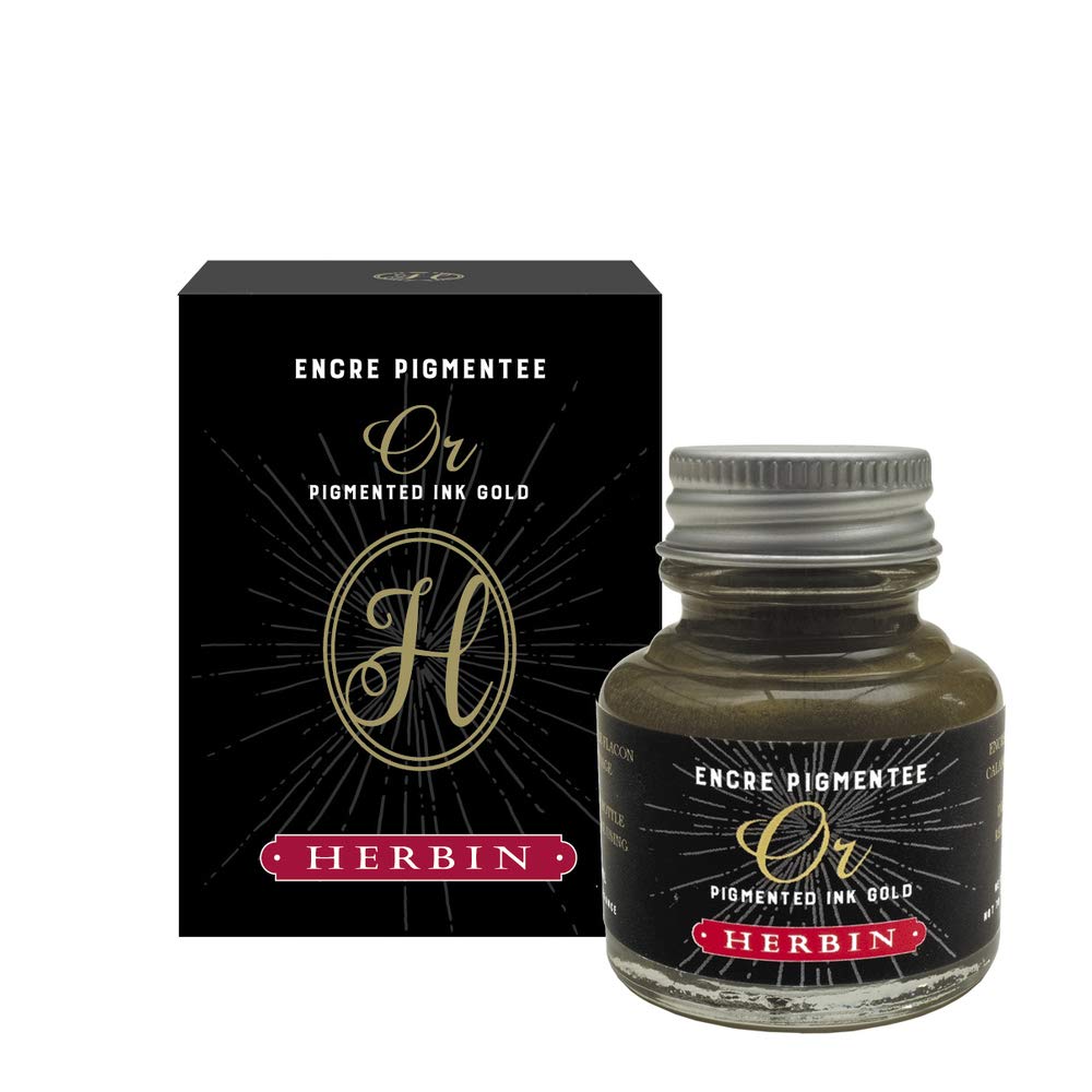 Herbin Pigmented Ink - 30ml Bottle - Gold Calligraphy Ink for Fountain Pens, Dip Pens & Art Projects - Perfect for Lettering, Scrapbooking & DIY Crafts