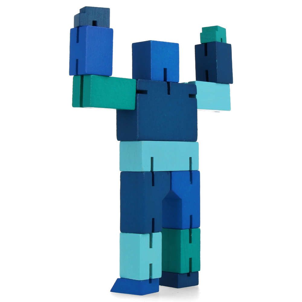 Cubebot Small Blue Multi-Jointed Wooden Robot Toy - Perfect for Kids' STEM Learning & Creative Play