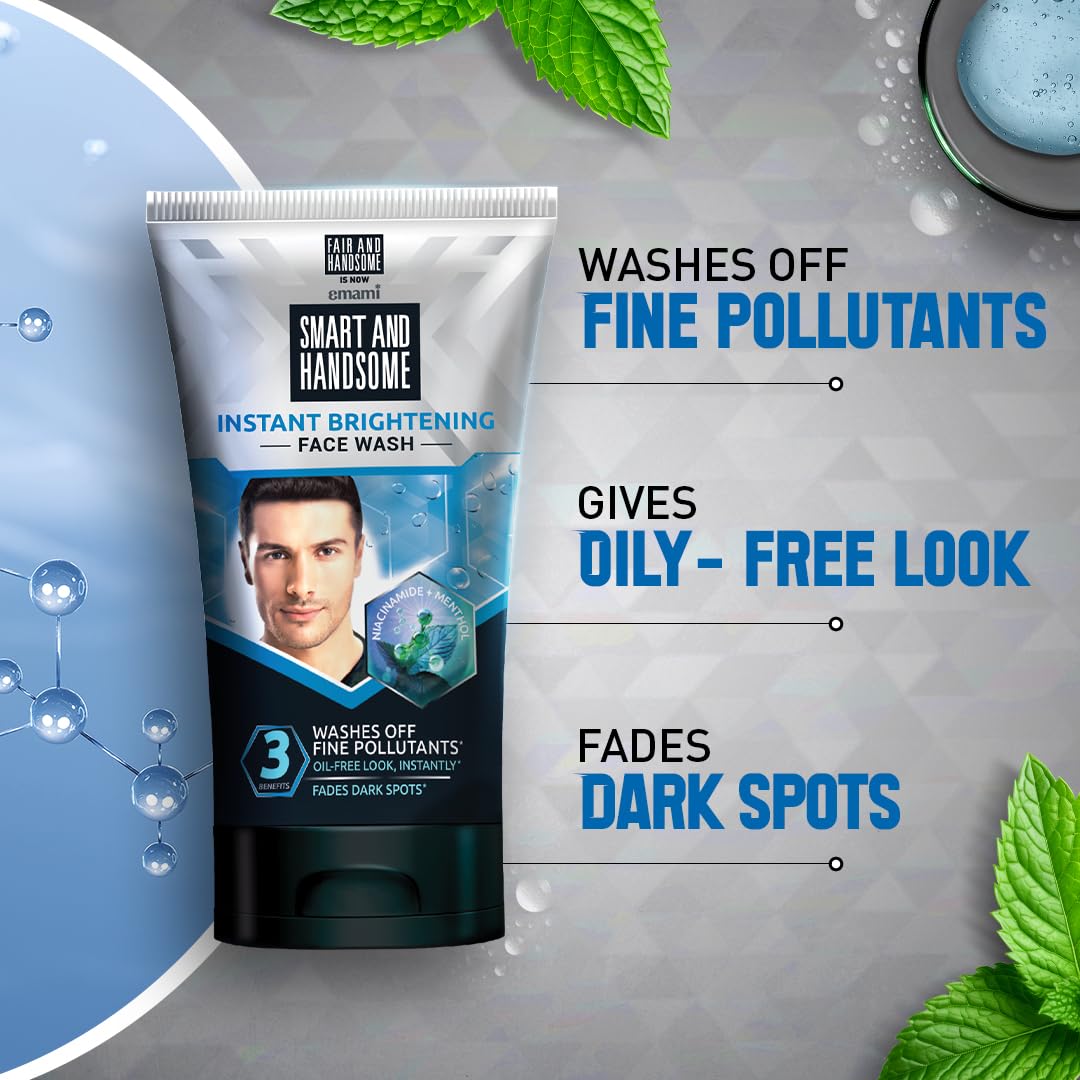 Men's Smart & Handsome Radiance Cream (60g) & Instant Radiance Face Wash (100g) Set - Anti-Aging Skincare Routine for Daily Use & Travel
