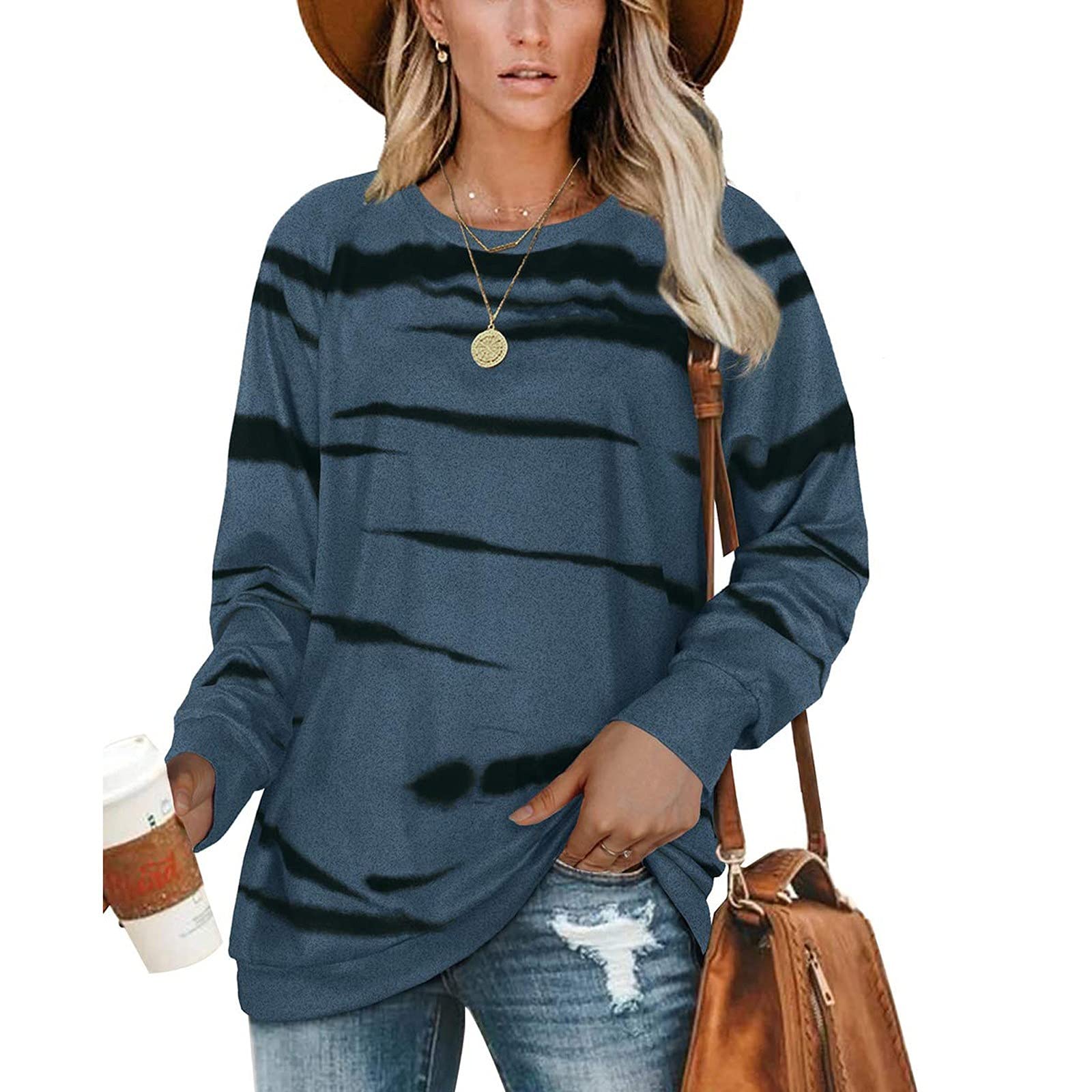 FMCHICO Women's Tie Dye Sweatshirt - Casual Long Sleeve Crewneck Colorblock Pullover Top | Soft Cotton Blend Loungewear for Women | Perfect for Fall Outfits, Weekend Errands & Cozy Home Wear