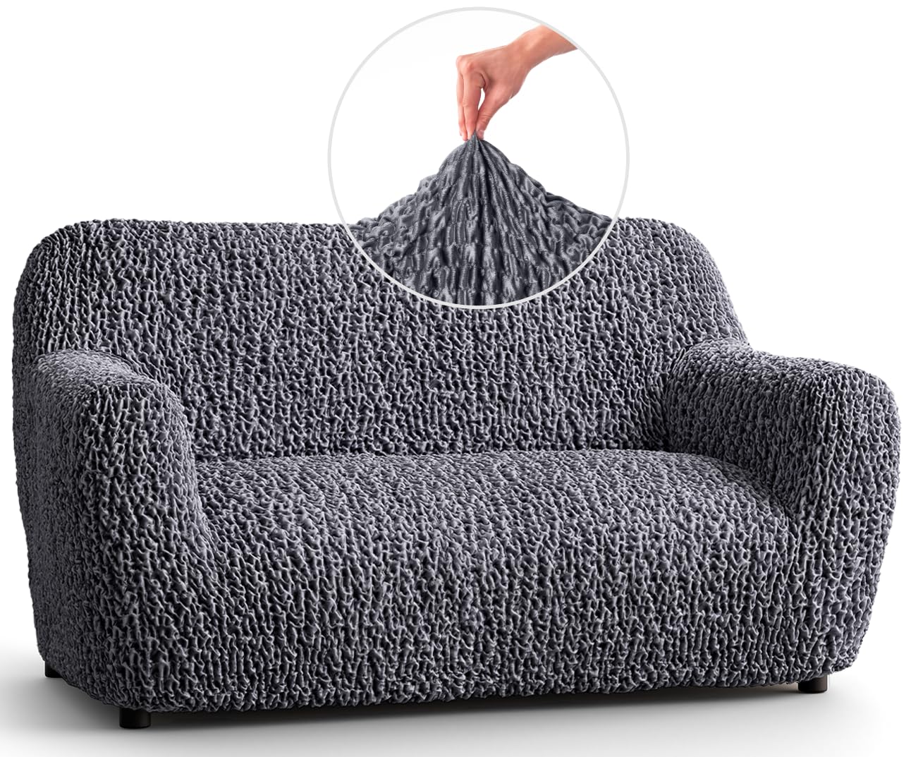 PAULATO BY GA.I.CO Stretch Velvet Loveseat Slipcover - Oversized Chair Cover & Sofa Protector for Pets - Shiny Velvet Couch Cover - Washable Slipcover for Living Room, Bedroom - Grey Velvet Furniture Protector for Cats & Dogs