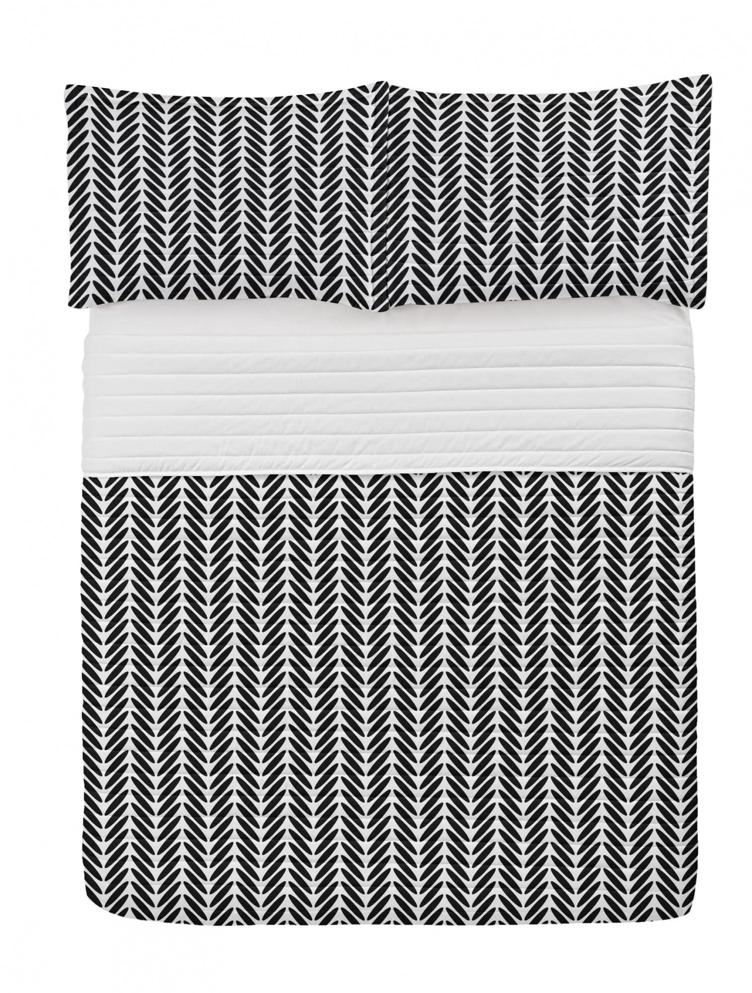 Ambesonne Chevron Microfiber Bedspread Set - King Size Black & White Geometric Pattern | Soft Monochrome Bedding with Pillow Shams & Comforter | Perfect for Modern Bedroom Decor & Guest Room Styling
