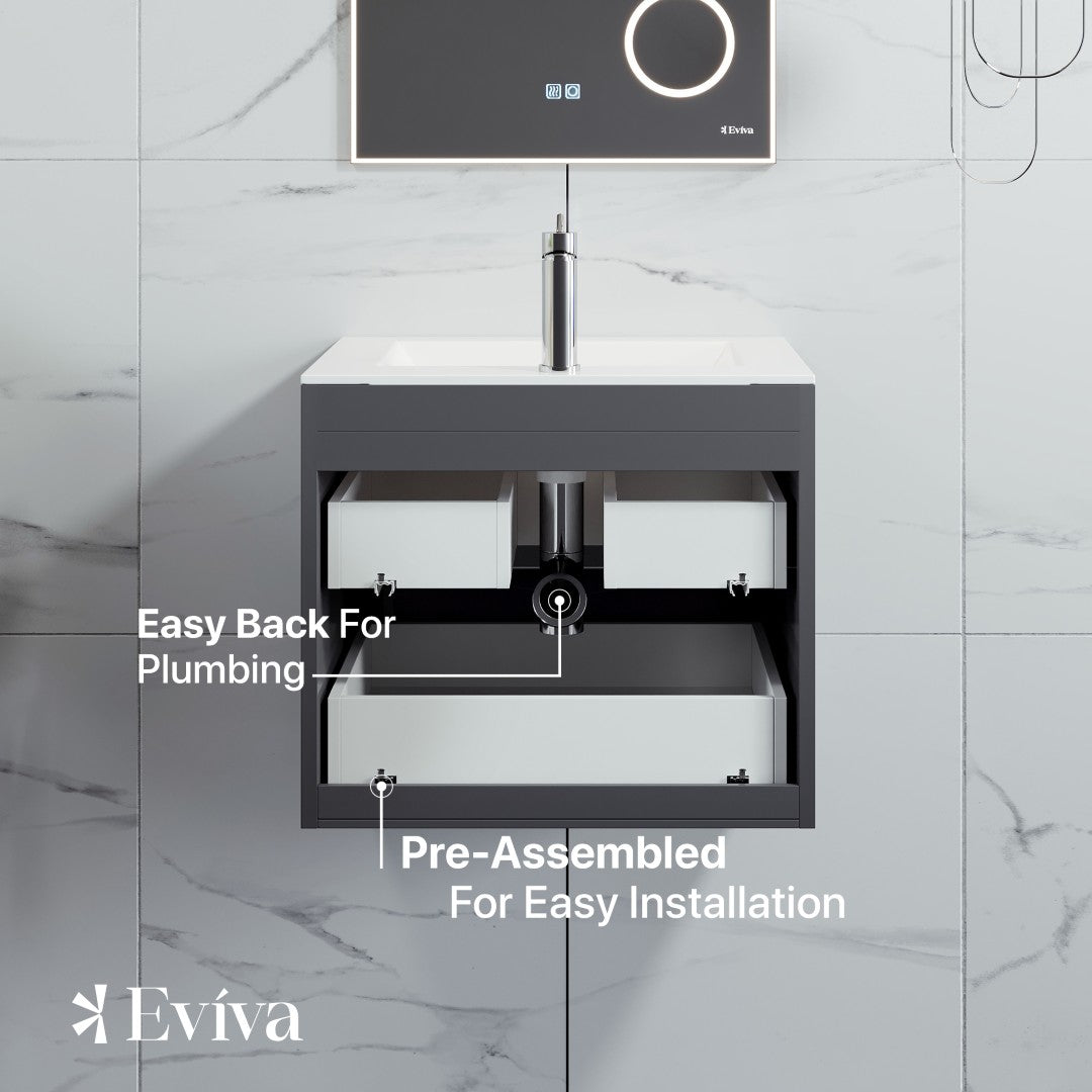 Galsaky 32 Inch Gray Wall Mount Bathroom Vanity with Porcelain Top & Integrated Sink - Modern Single Sink Vanity for Small Bathrooms, Powder Rooms & Guest Baths