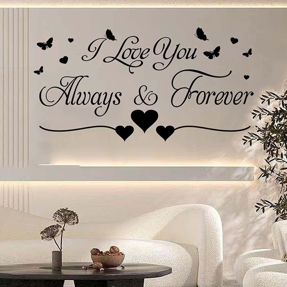 Black Vinyl Wall Decal - 'I Love You Always & Forever' Romantic Home Decor Sticker for Couples Bedroom, Living Room, Nursery & Kids Room | Perfect for Wedding Gifts, Anniversary Decor & Family Wall Art