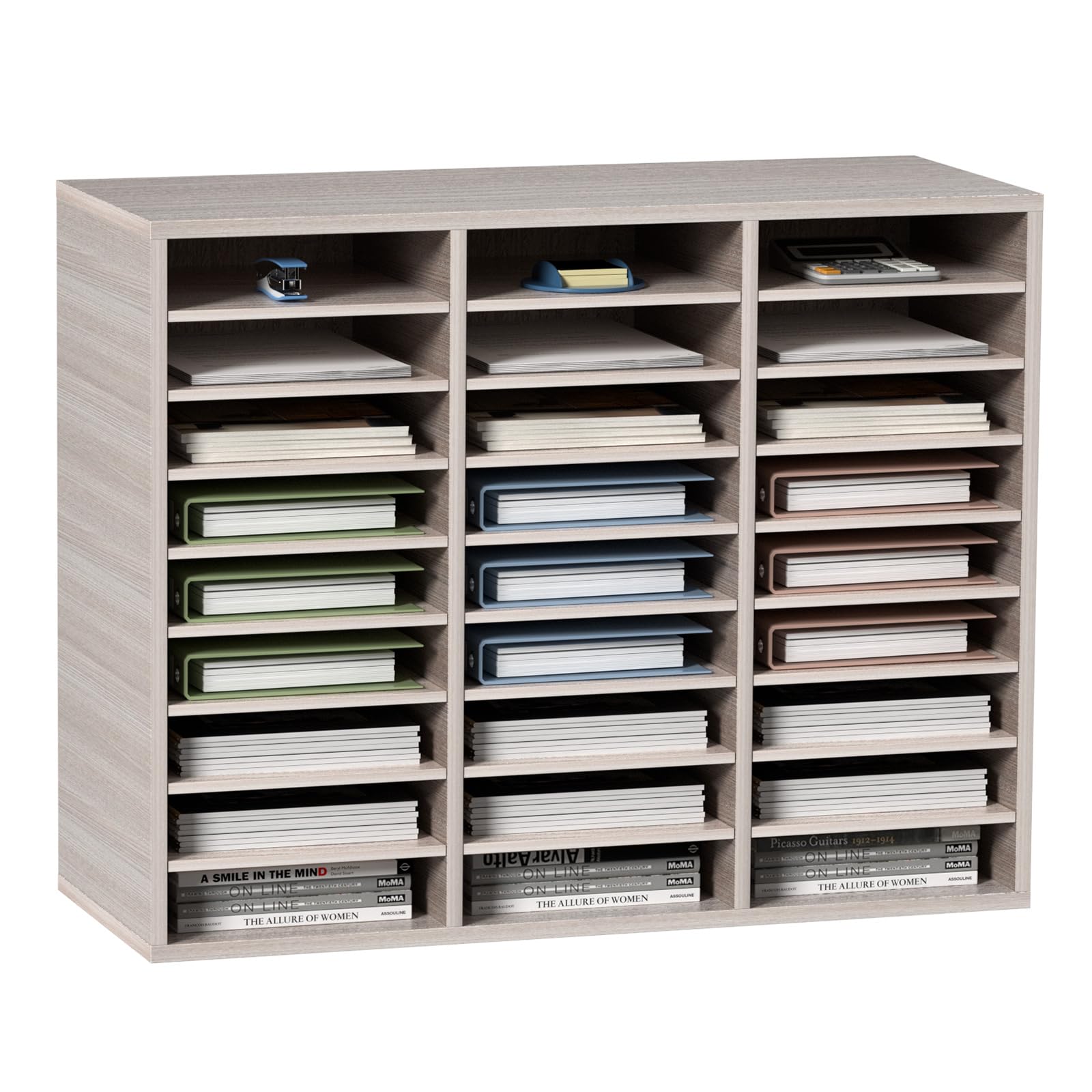 VEVOR 27 Compartment Wooden Literature Organizer with Adjustable Shelves | MDF Mail Center for Office, Home & School | File, Document, Paper & Magazine Storage in Grey | Perfect for Home Office Organization & Classroom Supplies