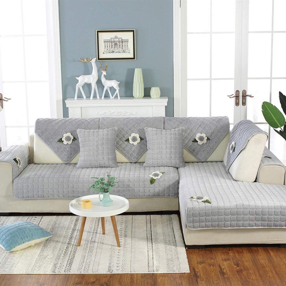 Nileco Quilted Plush Sofa Slipcover - Anti-Slip Furniture Protector, Dustproof Washable Sectional Couch Cover (Gray, 110x210cm/43x83in) - Perfect for Living Room, Family Room & Home Decor Protection