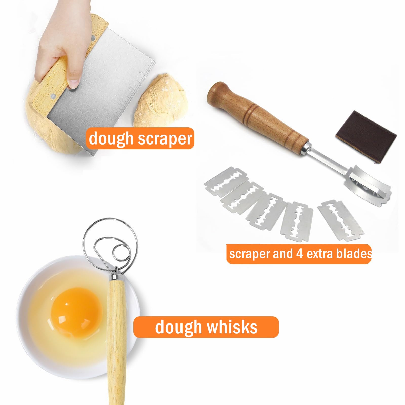 Professional Sourdough Starter Kit - 10 Inch Round Rattan Proofing Basket, Dough Whisk, Scraper & Bread Lame - Complete Bread Making Supplies for Beginners | Perfect for Homemade Artisan Loaves & Baking Enthusiasts
