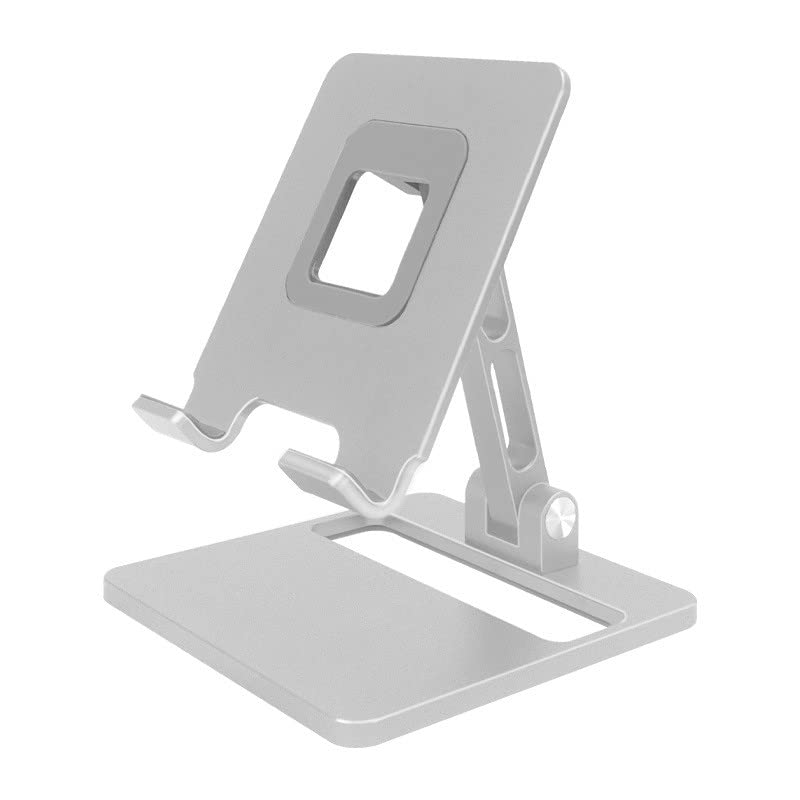 Foldable Universal Aluminum Phone & Tablet Stand Holder for iPhone, Samsung Galaxy, iPad - Adjustable Desktop Stand for 13 Inch Devices - Perfect for Watching Videos, Video Calls & Hands-Free Use (Silver)