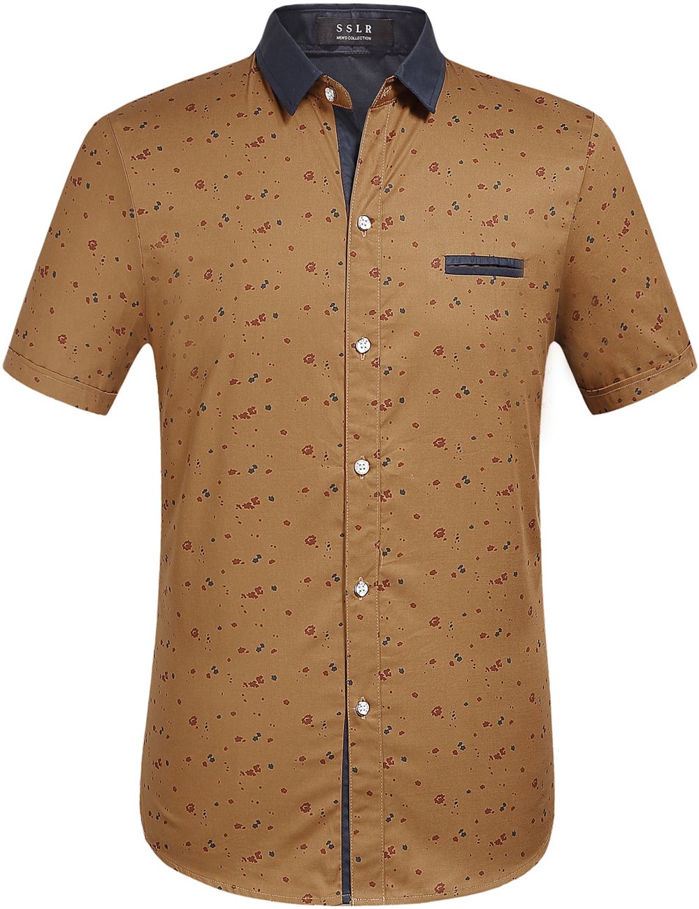 Men's Casual Stylish Cotton Short Sleeve Button-Up Shirt with Pocket - Summer Print Dress Shirt for Office, Party & Outdoor Activities