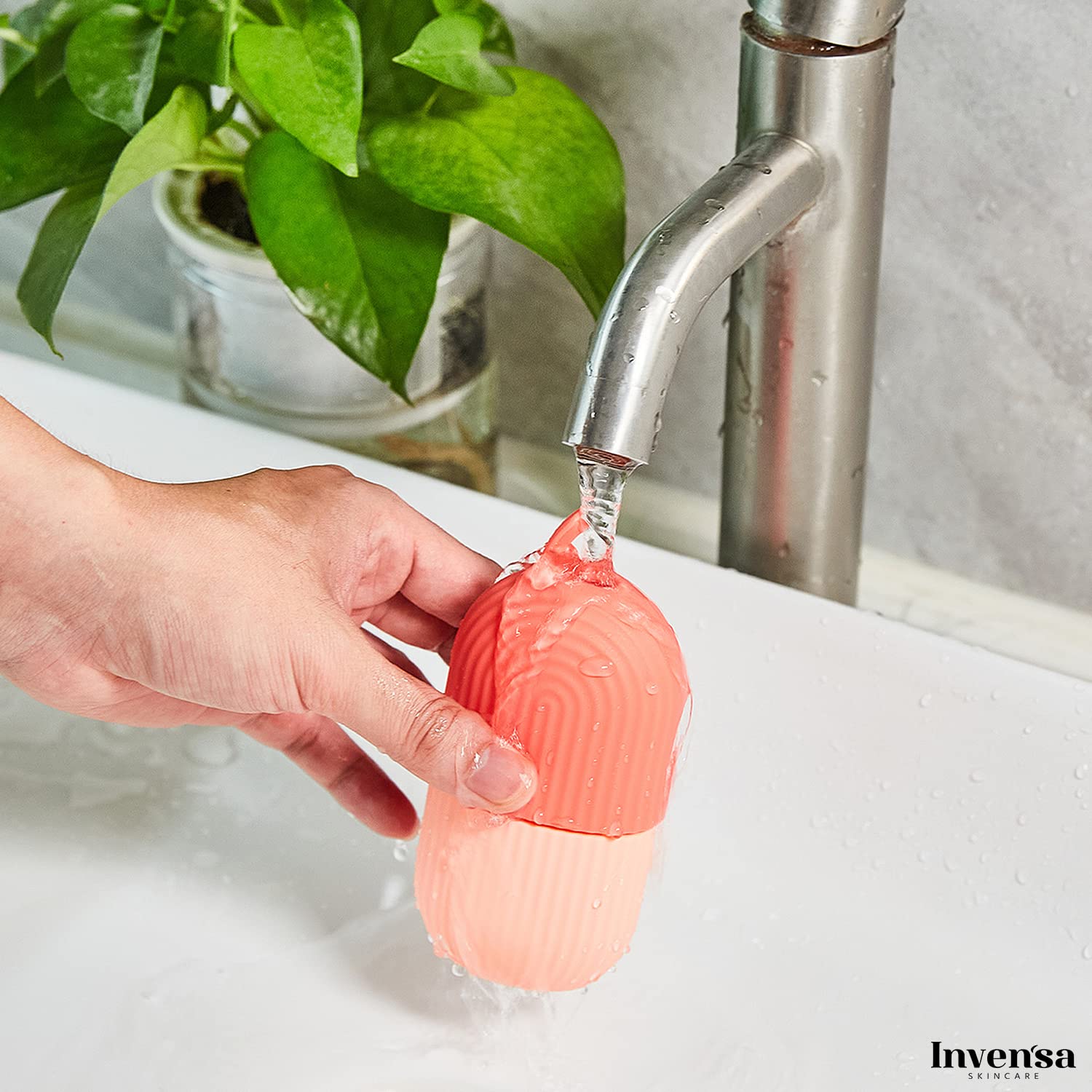 INVENSA Reusable Ice Roller for Face & Eyes - Cooling Facial Massager to Brighten Skin, Reduce Fine Lines & Enhance Glow | DIY Beauty & Skincare Tool for Puffiness Relief & Morning Routine