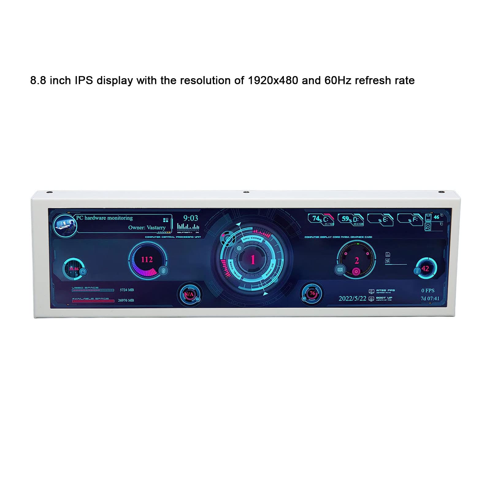 8.8 Inch IPS Computer Temperature Monitor with Multifunction PC CPU/GPU/RAM Data Display, USB Powered, Theme Editor, Compatible with Windows Systems - Perfect for Gaming PC, Workstation & Server Monitoring