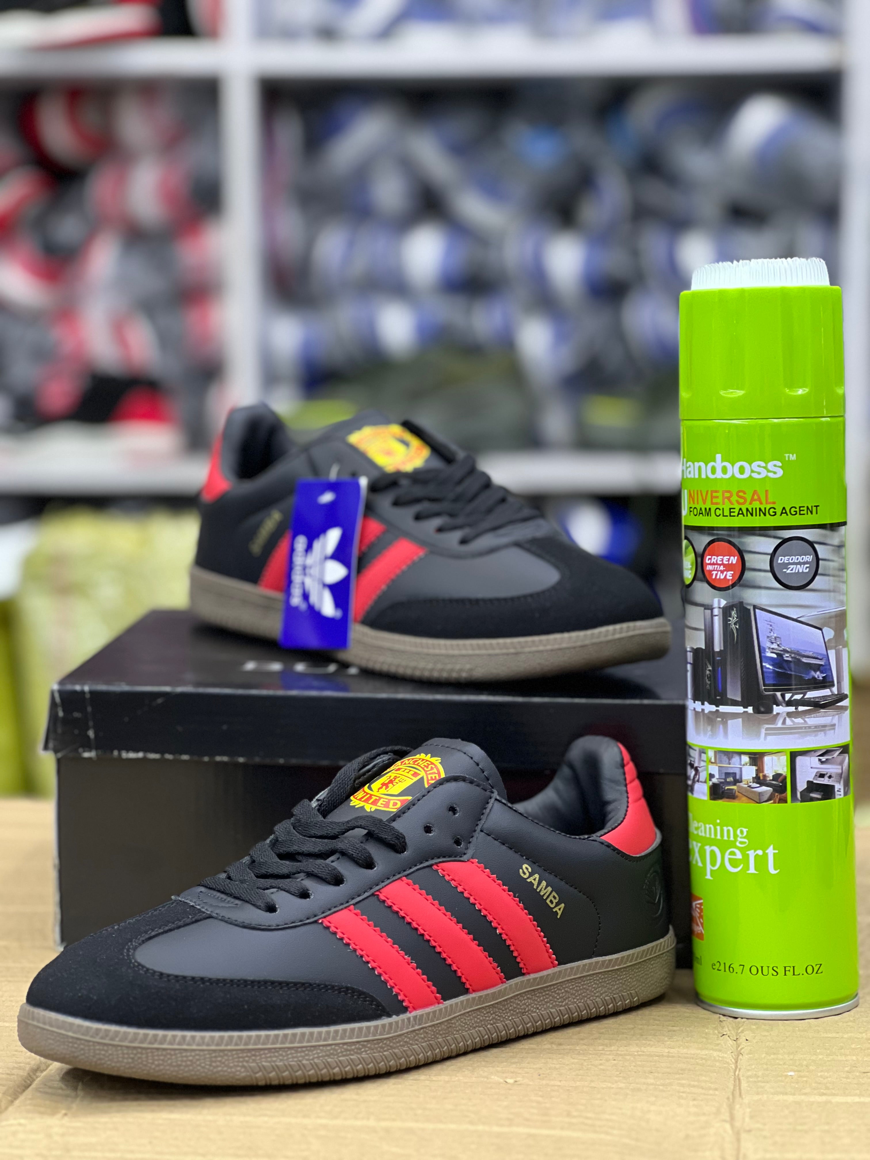 Adidas Samba Sneakers X Manchester United Black/Red Soccer Shoes - Men's Football Cleats for Training & Match Play