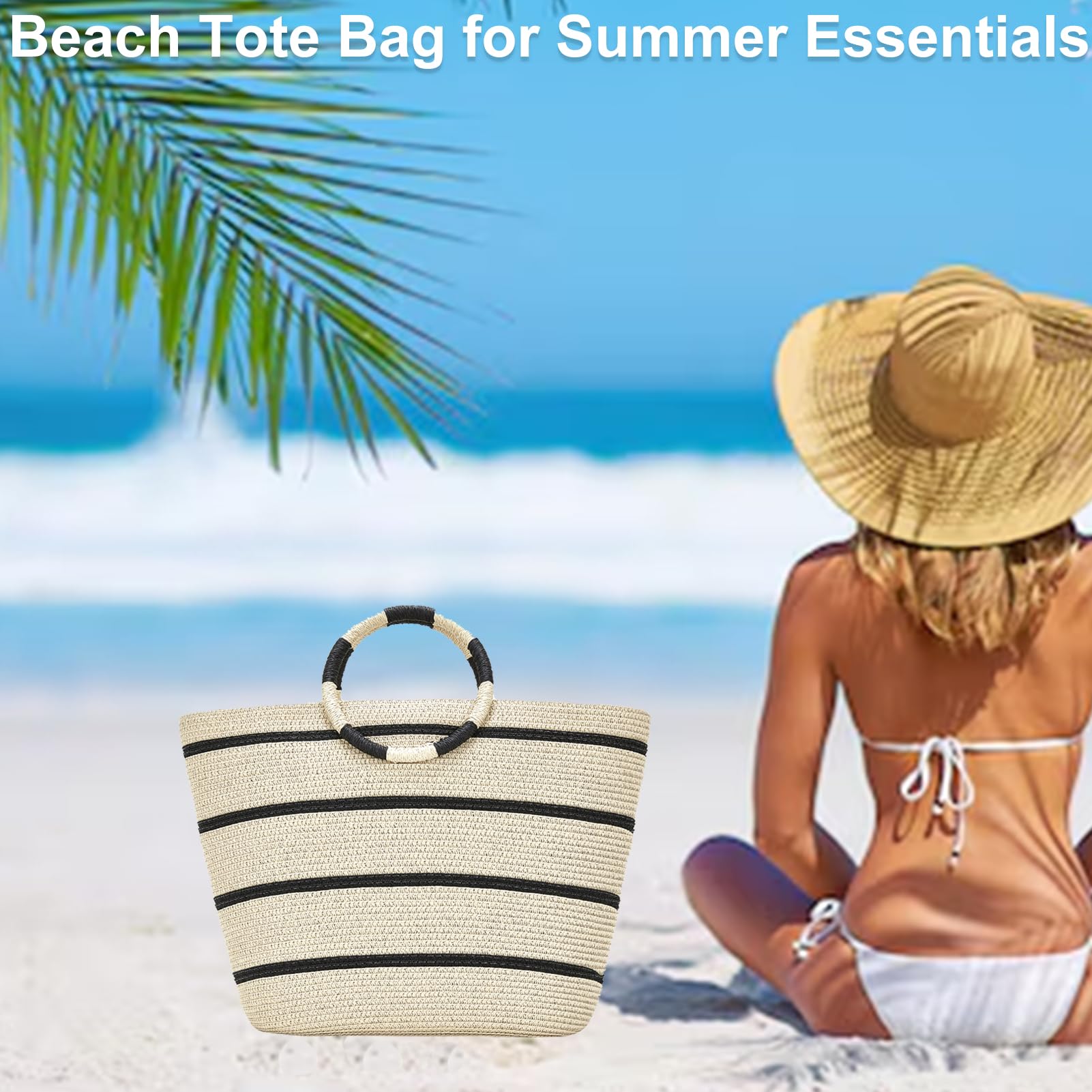 Stylish Women's Straw Tote Beach Bag - Large Woven Handbag for Summer Vacation, Pool Party & Travel | Perfect for Beach Getaways, Shopping & Outdoor Activities