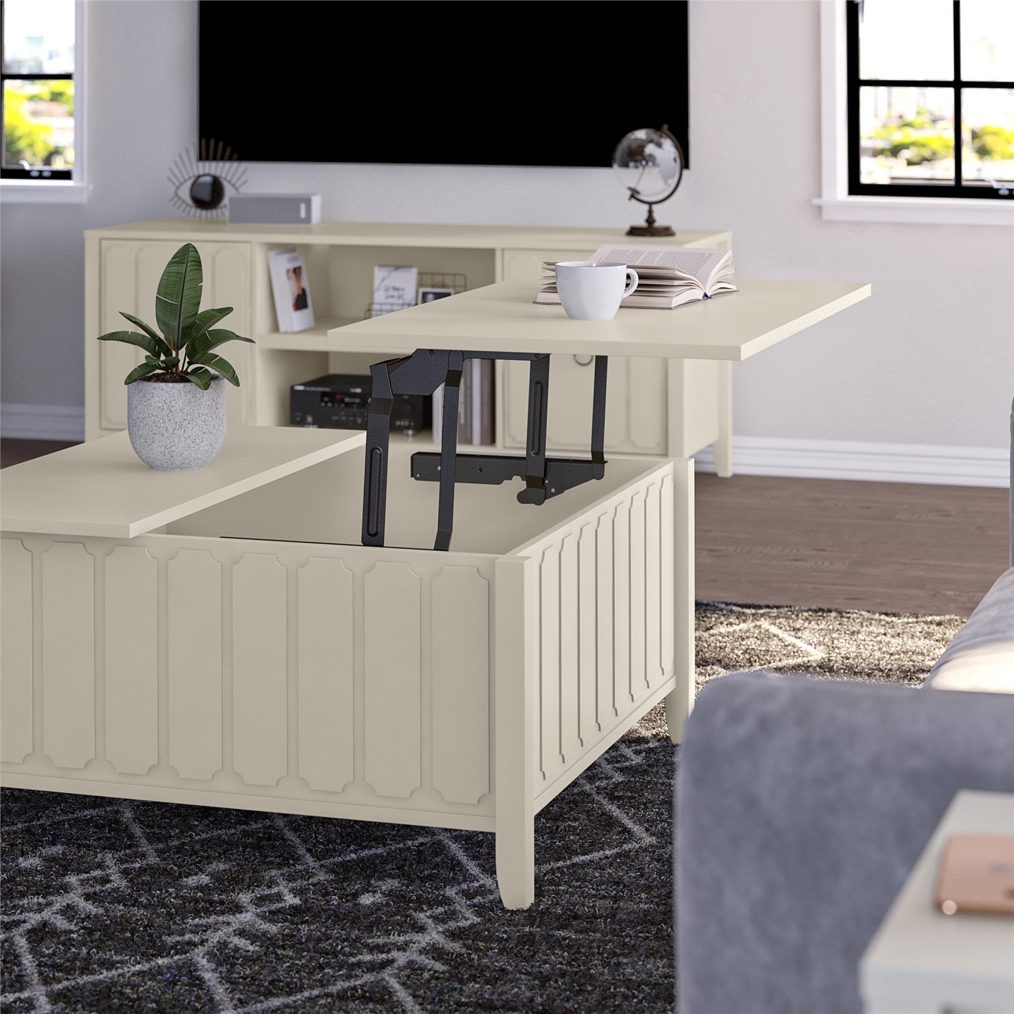 Novogratz Her Majesty Lift Top Coffee Table - White | Modern Lift-Top Design with Storage | Perfect for Living Room, Home Office & Small Spaces