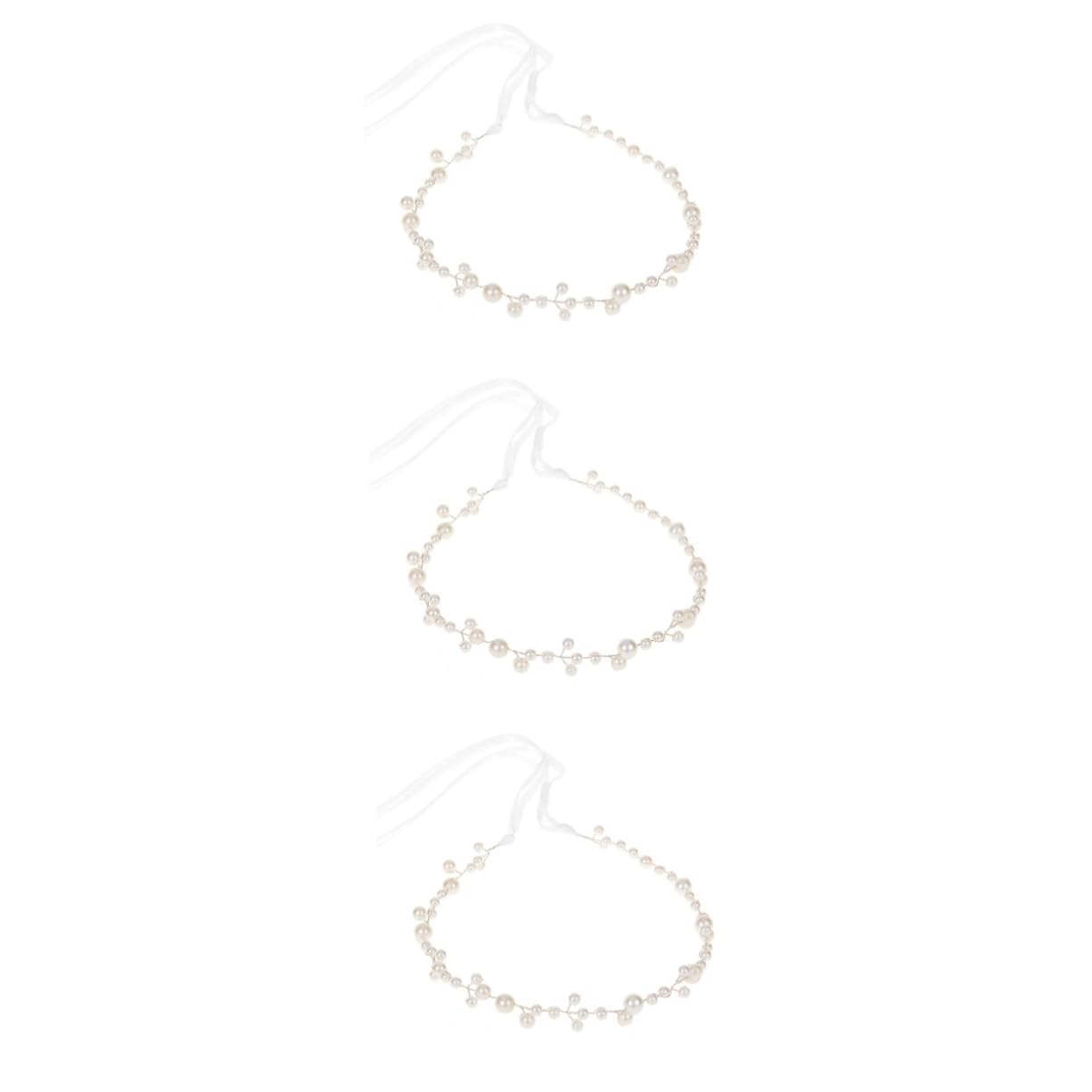 3-Piece Bridal Hair Accessories Set - Pearl Tiara Headband, Crystal Hair Ties & White Ribbon Hairband for Women | Perfect for Weddings, Bachelorette Parties & Special Occasions