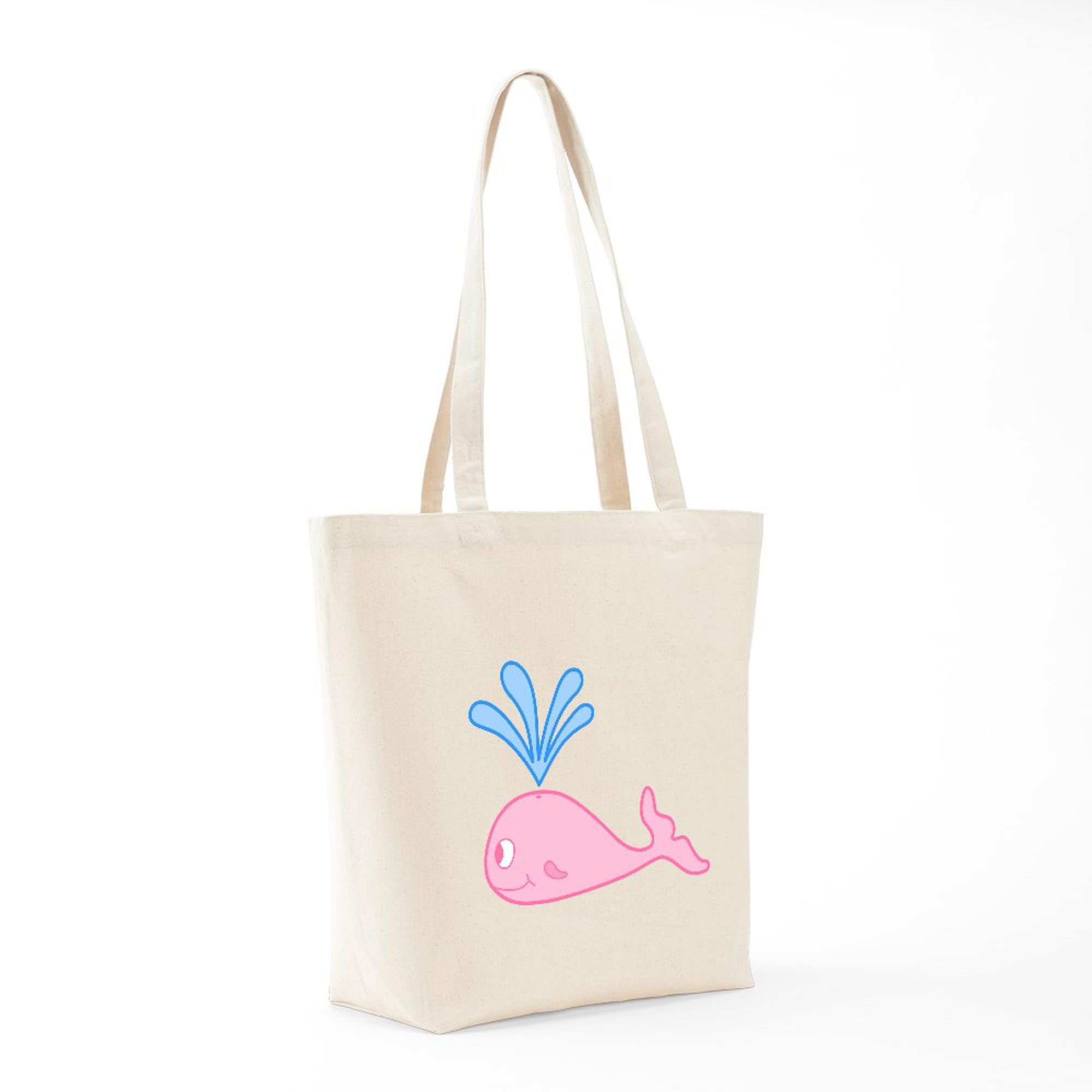 Pink Whale Natural Canvas Tote Bag - Eco-Friendly Reusable Shopping Bag for Groceries, Beach & Daily Use | CafePress