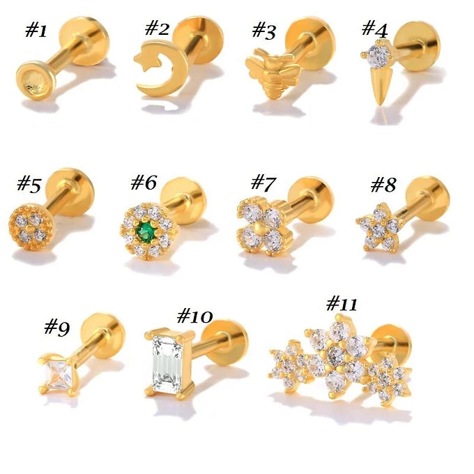 16G Flat Back Crescent Moon Stud Earrings with Labret Back | Hypoallergenic Body Jewelry for Cartilage, Helix, Tragus Piercing | Perfect for Everyday Wear & Gifting