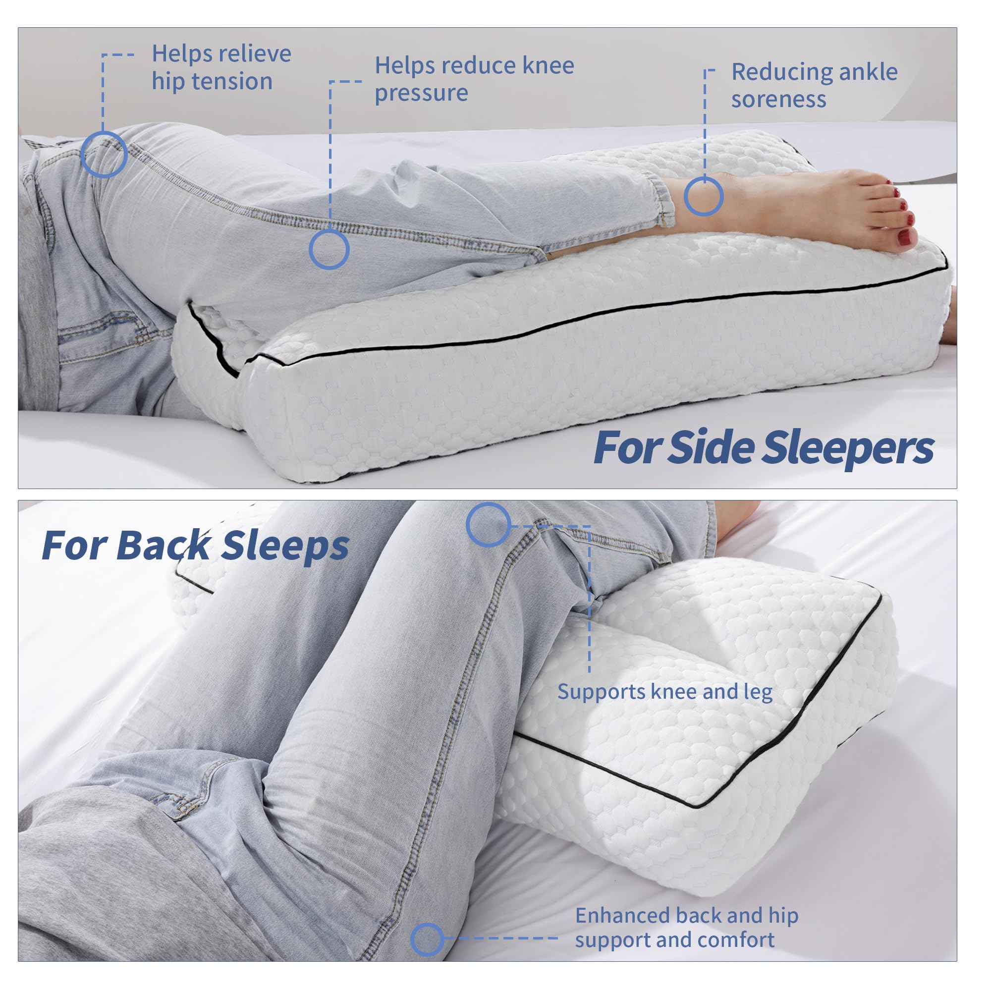 MABOZOO Memory Foam Knee Pillow for Side Sleepers - Orthopedic Leg Support Pillow for Spine Alignment, Pregnancy & Post-Surgery Comfort - Ideal for Side Sleeping, Leg Elevation & Pain Relief (Home & Travel Use)