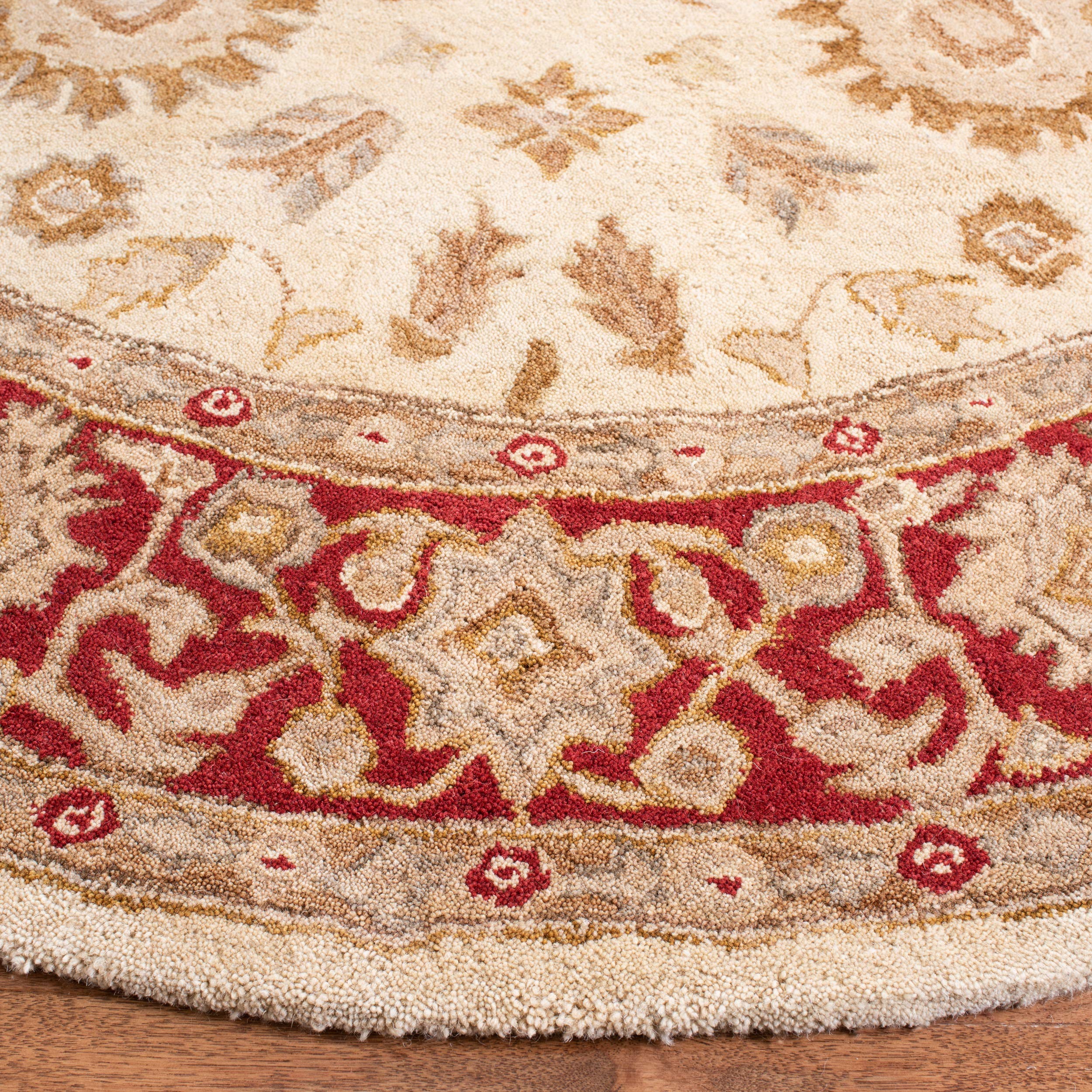 SAFAVIEH Anatolia Collection 4' Round Ivory/Red AN551A Handmade Traditional Oriental Premium Wool Area Rug for Living Room, Bedroom & Home Decor - Soft & Durable Floor Covering