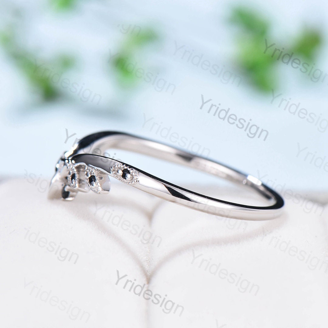 Celtic Knot Norse Viking Black Diamond Wedding Band for Women – Unique Curved Stacking Ring with Spinel – Perfect for Weddings, Anniversaries & Celtic-Themed Jewelry Collections